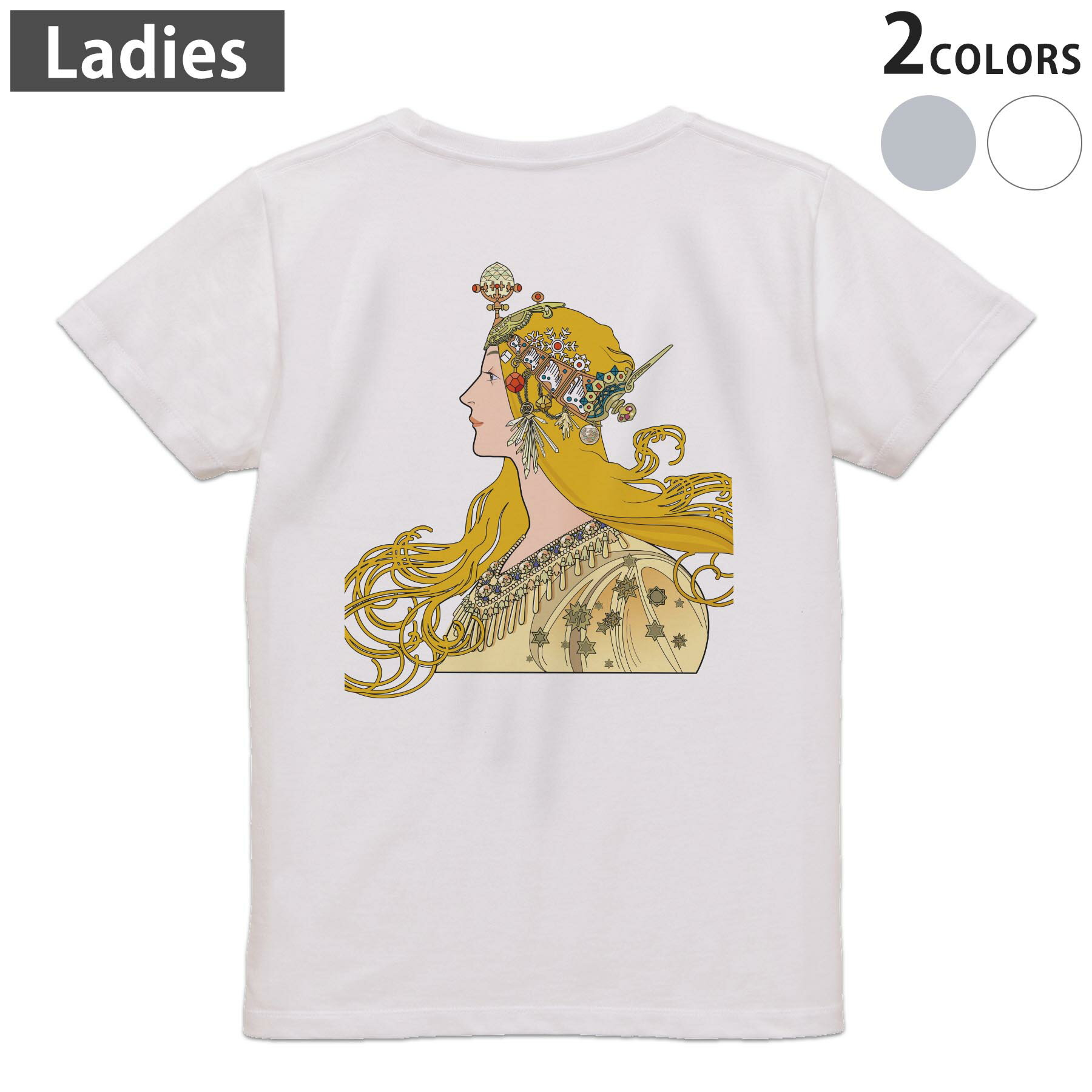 Other - Tシャツ レディース バックプリント 半袖 ホワイト グレー デザイン M Lティーシャツ T shirt 016250 女の人　イラスト