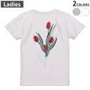 Tシャツ レディース バックプリント 半袖 ホワイト グレー デザイン M Lティーシャツ T shirt 016287 チューリップ 植物 花