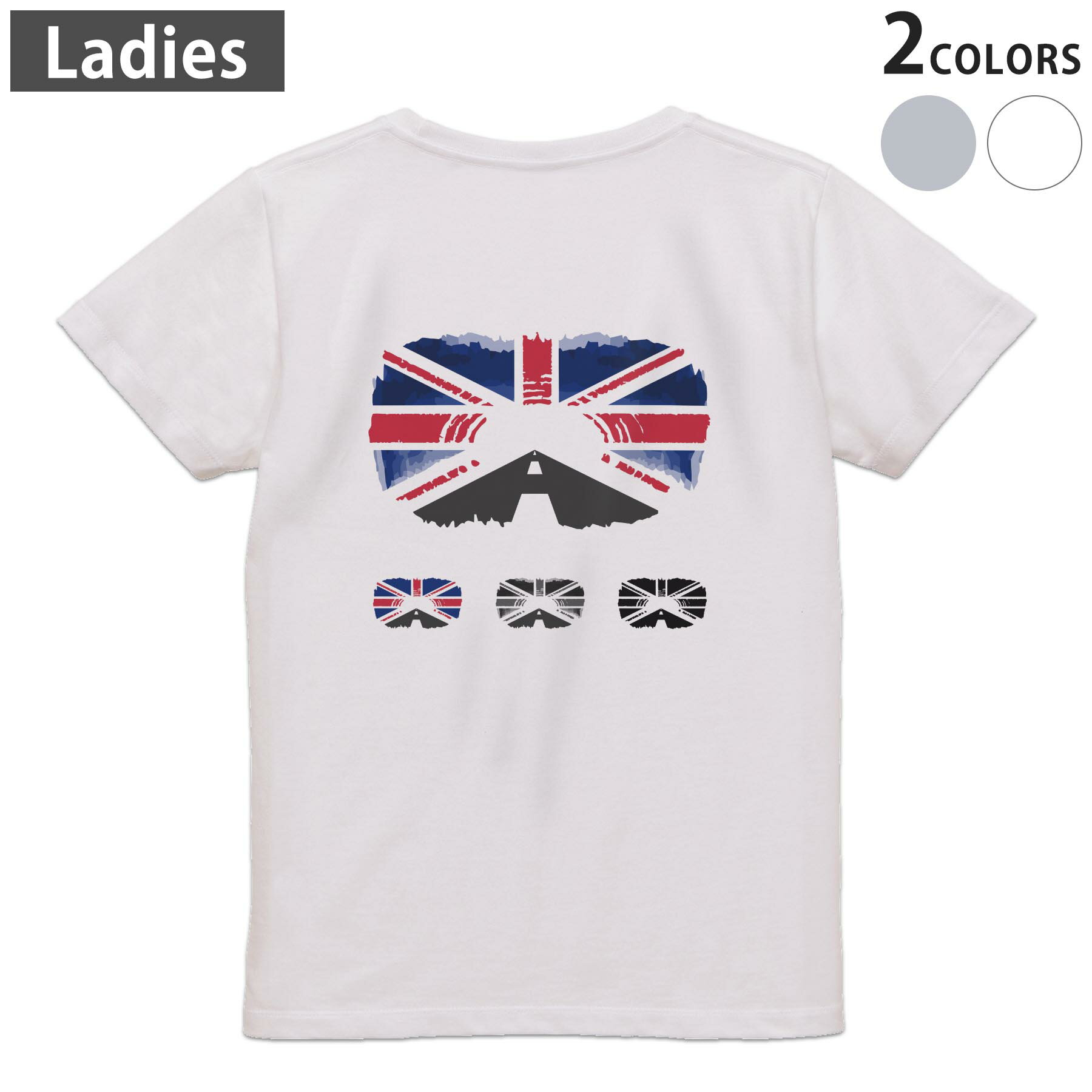 Tシャツ レディース バックプリント 半袖 ホワイト グレー デザイン M Lティーシャツ T shirt 016383 イギリス　国旗(4.0)