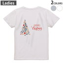 Tシャツ レディース バックプリント 半袖 ホワイト グレー デザイン M Lティーシャツ T shirt 016416 クリスマス ツリー