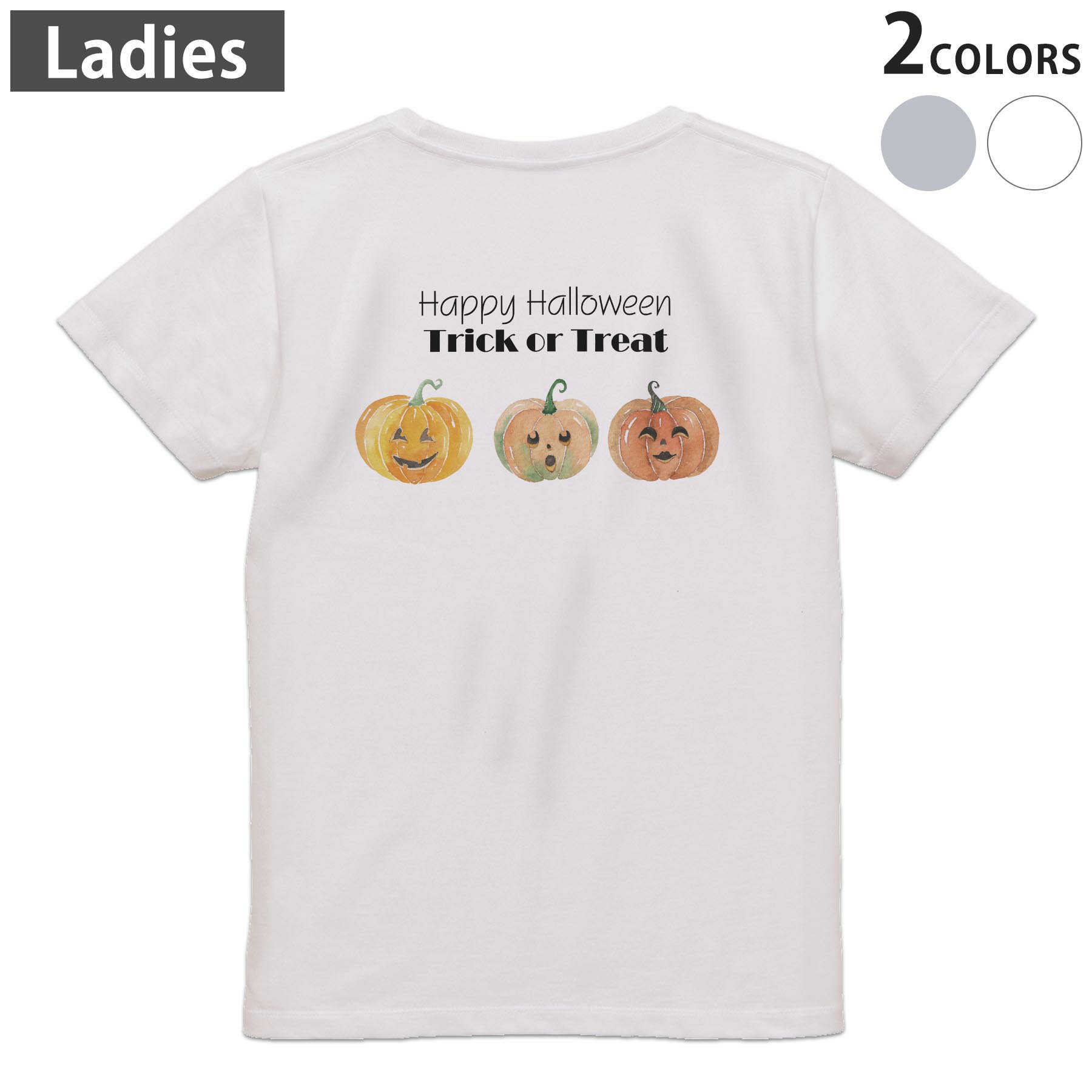 Other - Tシャツ レディース バックプリント 半袖 ホワイト グレー デザイン M Lティーシャツ T shirt 017505 かぼちゃ　パンプキン　英字