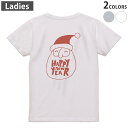 Tシャツ レディース バックプリント 半袖 ホワイト グレー デザイン M Lティーシャツ T shirt 017673 サンタ 赤 クリスマス