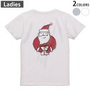 Tシャツ レディース バックプリント 半袖 ホワイト グレー デザイン M Lティーシャツ T shirt 017684 サンタさん かわいい 赤