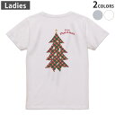 Tシャツ レディース バックプリント 半袖 ホワイト グレー デザイン M Lティーシャツ T shirt 017839 クリスマス ツリー 赤緑