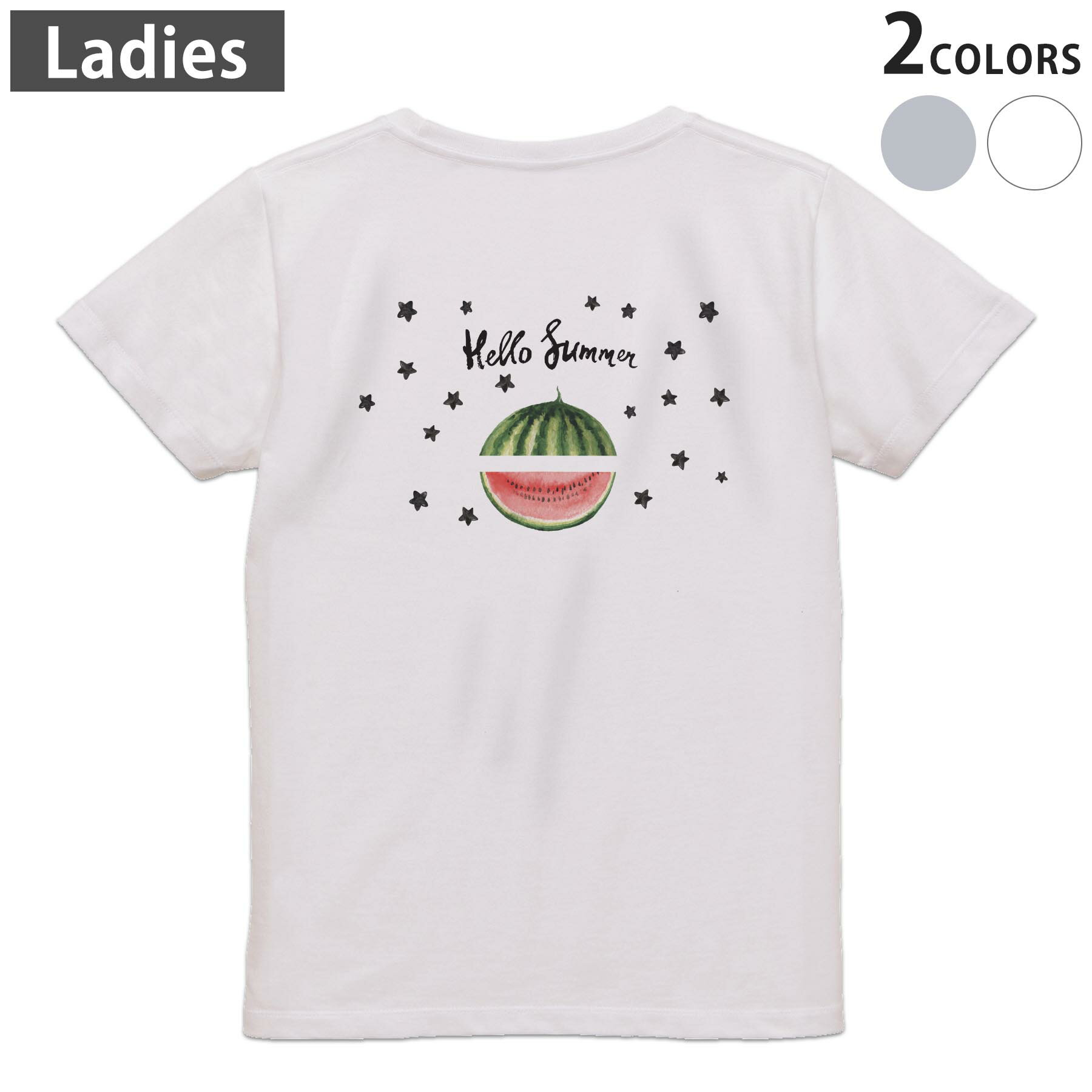 Tシャツ レディース バックプリント 半袖 ホワイト グレー デザイン M Lティーシャツ T shirt 017842 スイカ 夏 summer