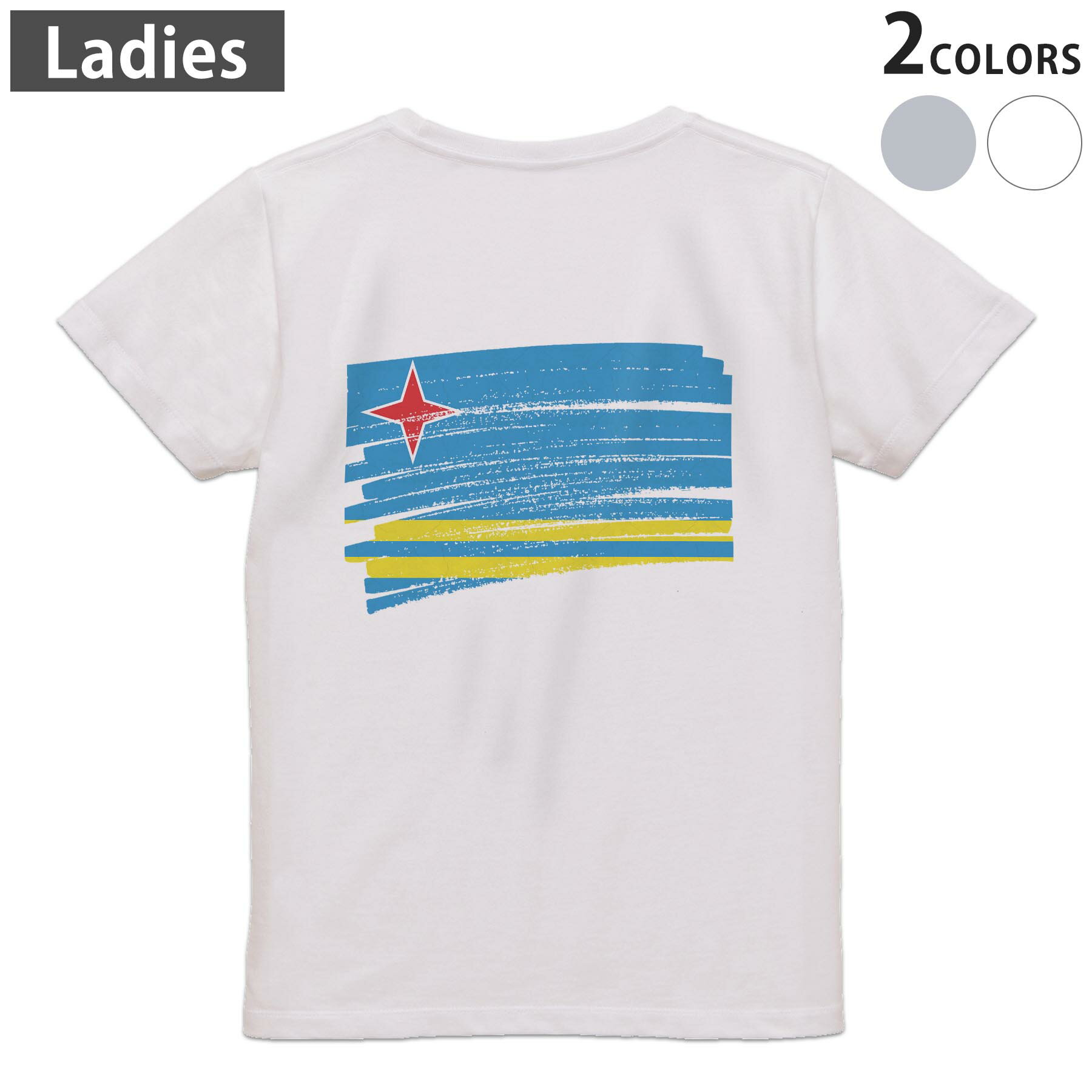 Three-Quarter - Tシャツ レディース バックプリント 半袖 ホワイト グレー デザイン M Lティーシャツ T shirt 018387 aruba アルバ