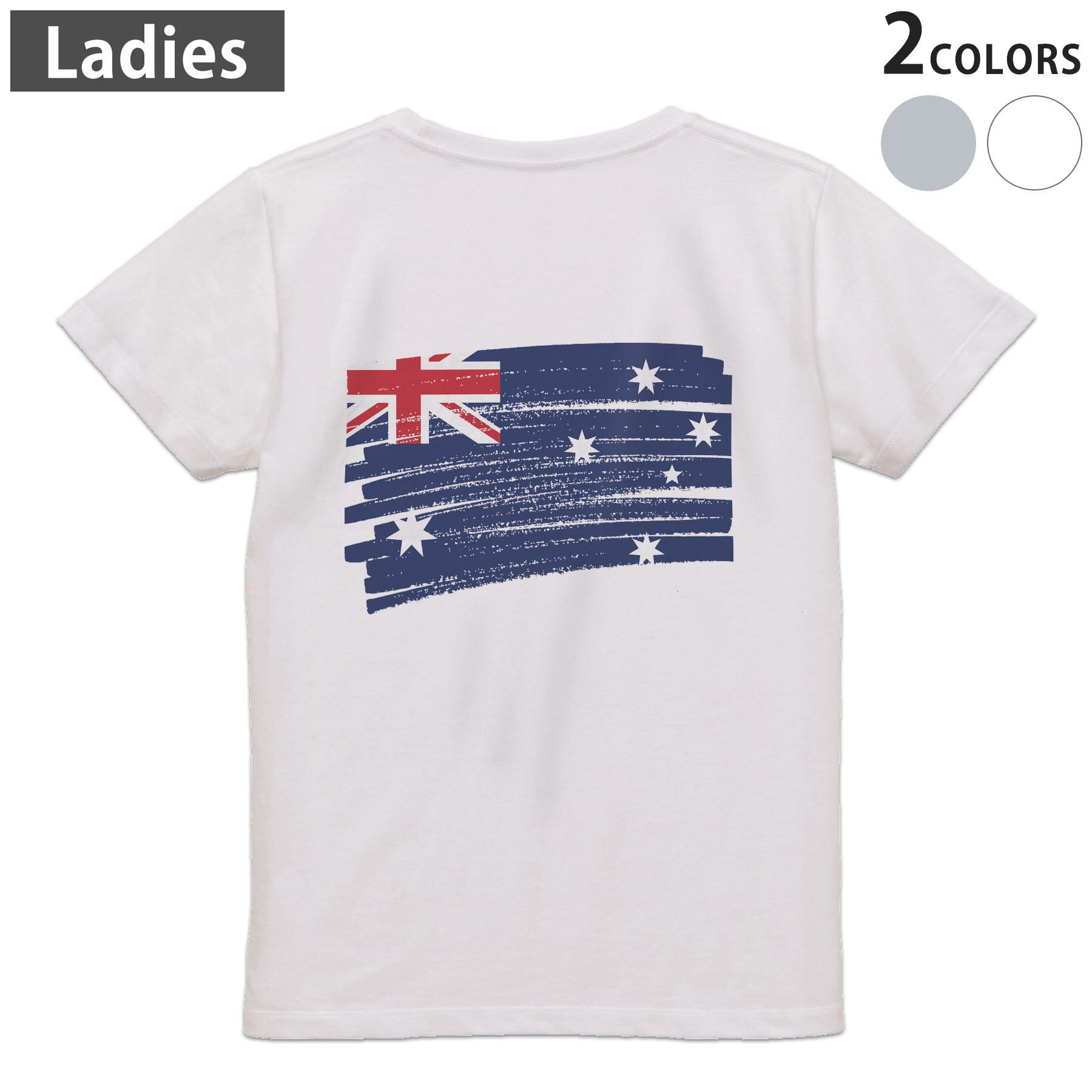 American Casual - Tシャツ レディース バックプリント 半袖 ホワイト グレー デザイン M Lティーシャツ T shirt 018388 australia オーストラリア