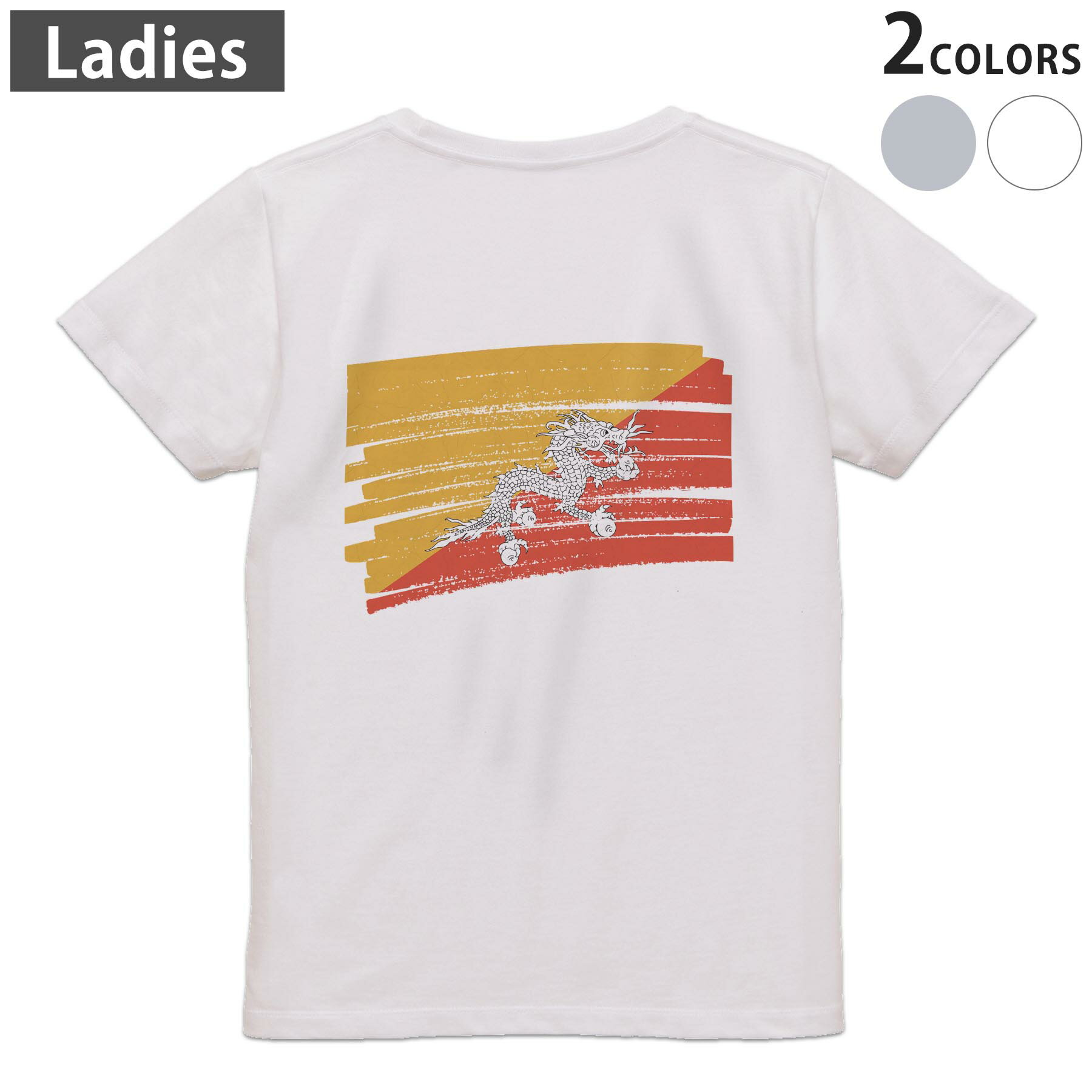 Tシャツ レディース バックプリント 半袖 ホワイト グレー デザイン M Lティーシャツ T shirt 018400 bhutan ブータン