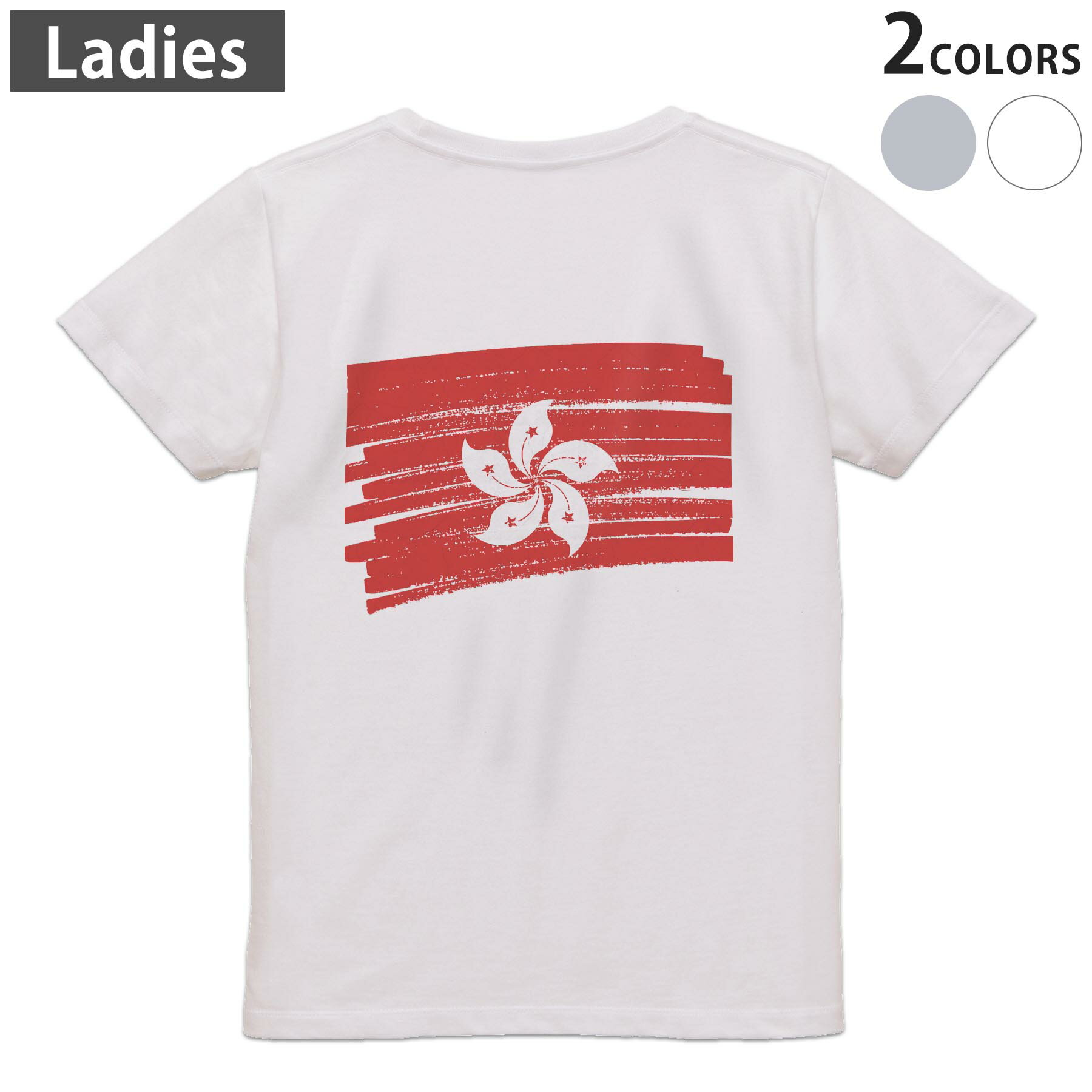 Other - Tシャツ レディース バックプリント 半袖 ホワイト グレー デザイン M Lティーシャツ T shirt 018467 hong-kong 香港