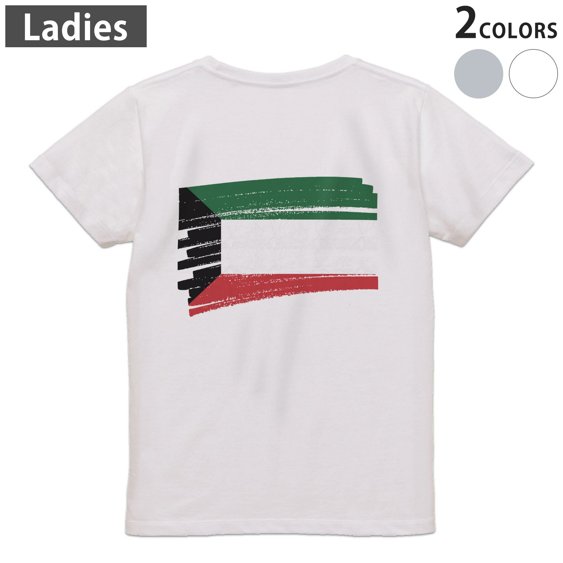 T-Shirts - Tシャツ レディース バックプリント 半袖 ホワイト グレー デザイン M Lティーシャツ T shirt 018484 kuwait クウェート