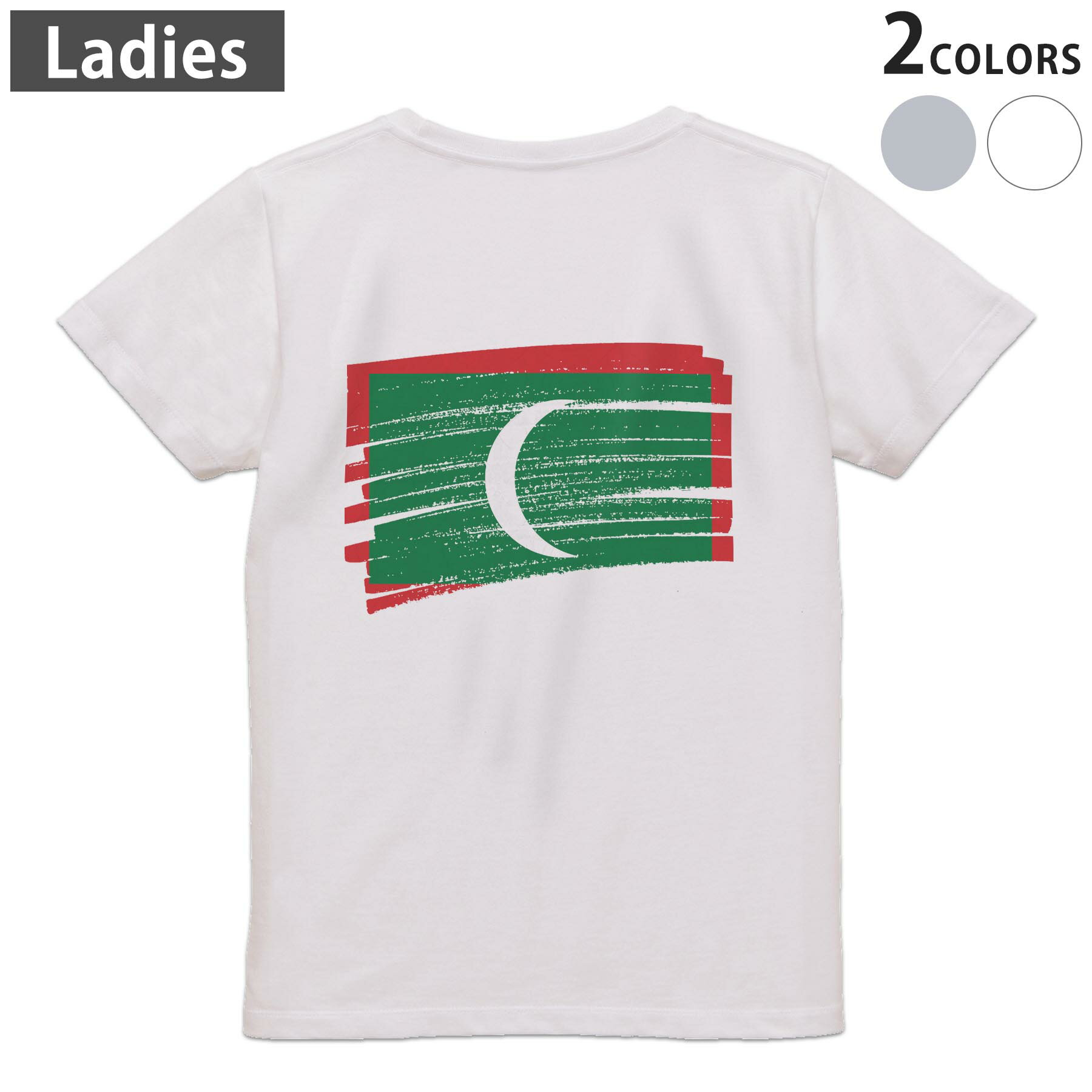 Garments - Tシャツ レディース バックプリント 半袖 ホワイト グレー デザイン M Lティーシャツ T shirt 018502 maldives モルディブ