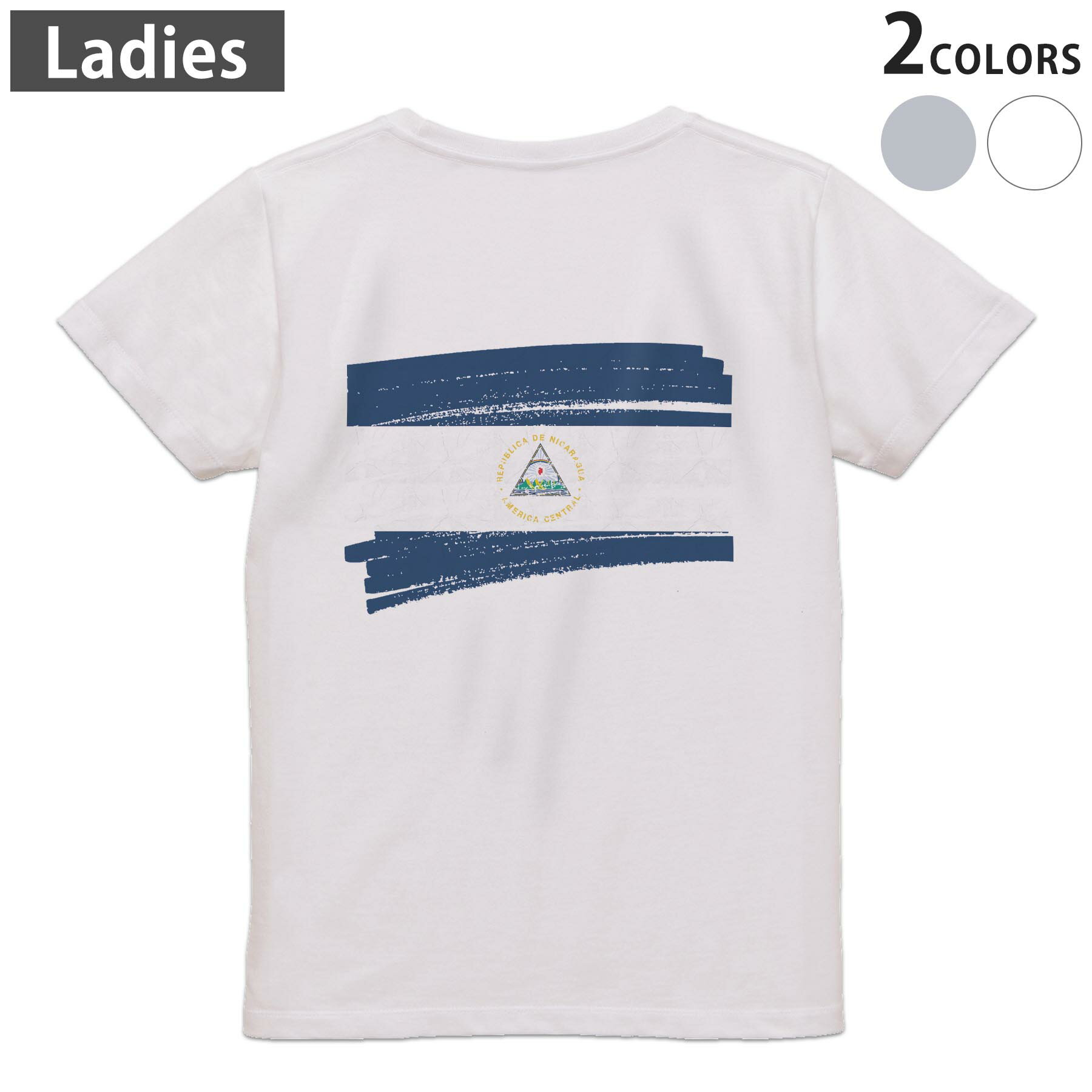 Print - Tシャツ レディース バックプリント 半袖 ホワイト グレー デザイン M Lティーシャツ T shirt 018521 nicaragua ニカラグア