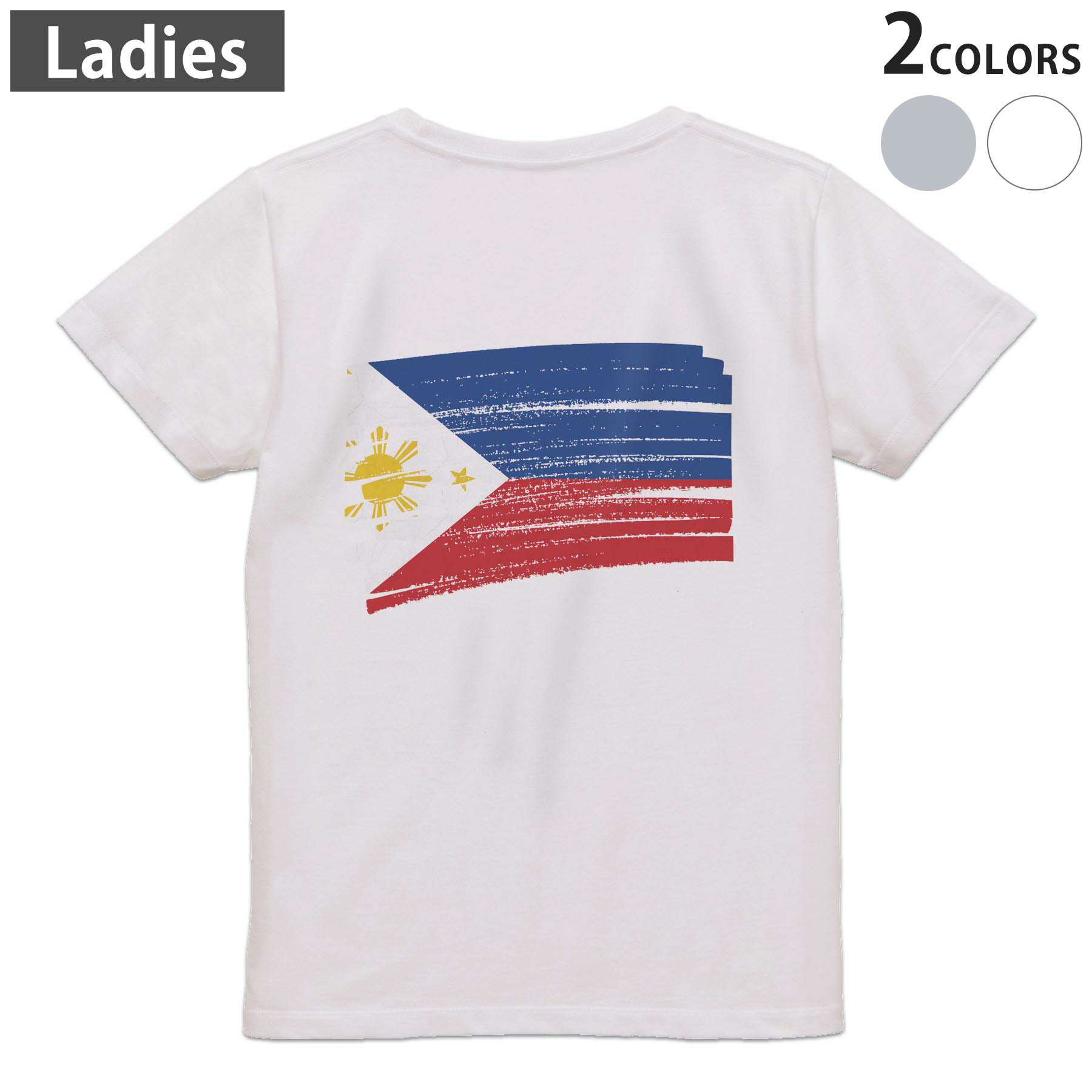 Tシャツ レディース バックプリント 半袖 ホワイト グレー デザイン M Lティーシャツ T shirt 018537 philippines フィリピン