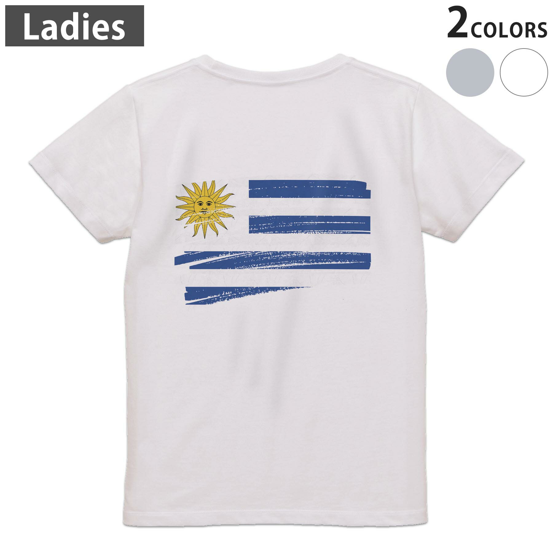 Tシャツ レディース バックプリント 半袖 ホワイト グレー デザイン M Lティーシャツ T shirt 018594 uruguay ウルグアイ