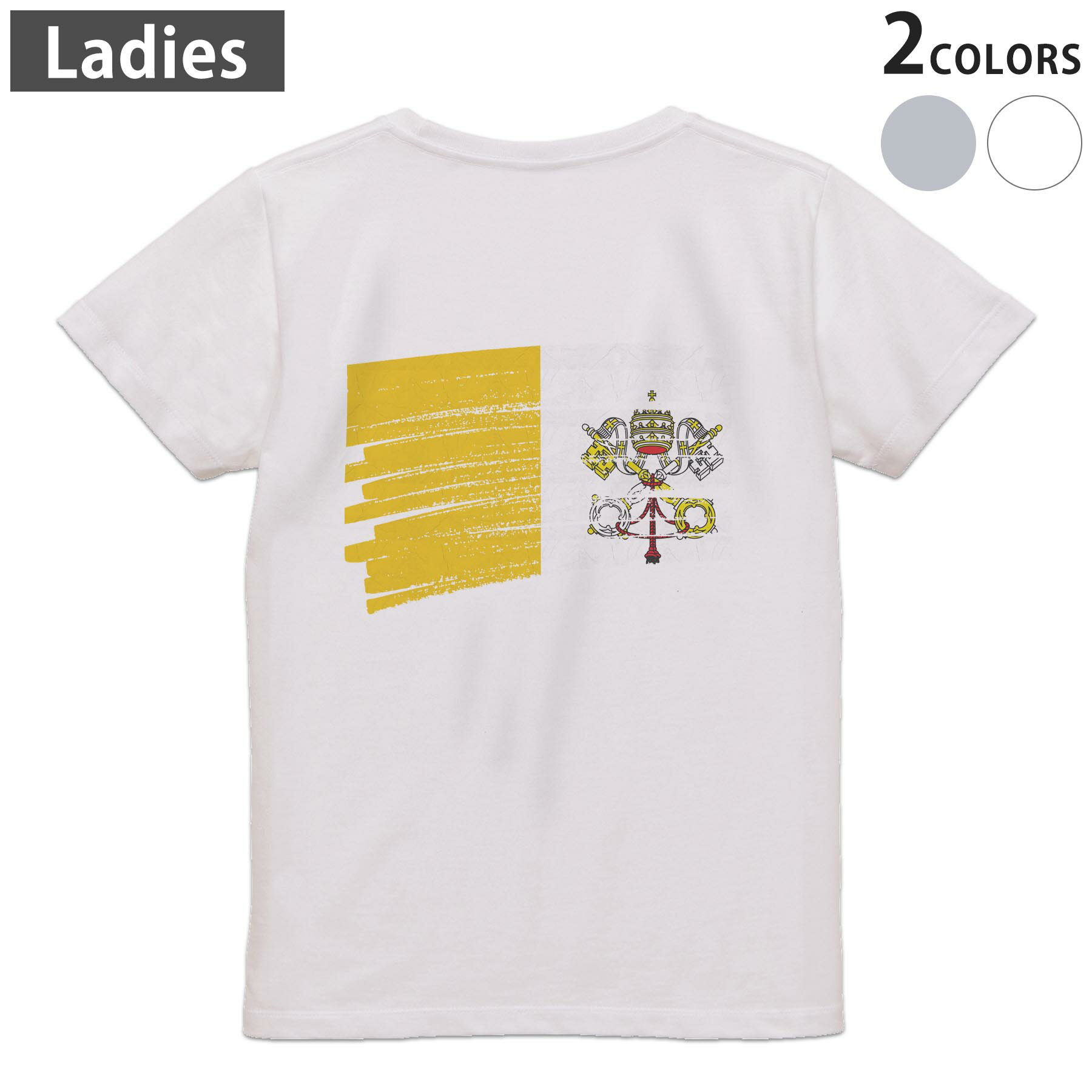 Print - Tシャツ レディース バックプリント 半袖 ホワイト グレー デザイン M Lティーシャツ T shirt 018597 vatican バチカン