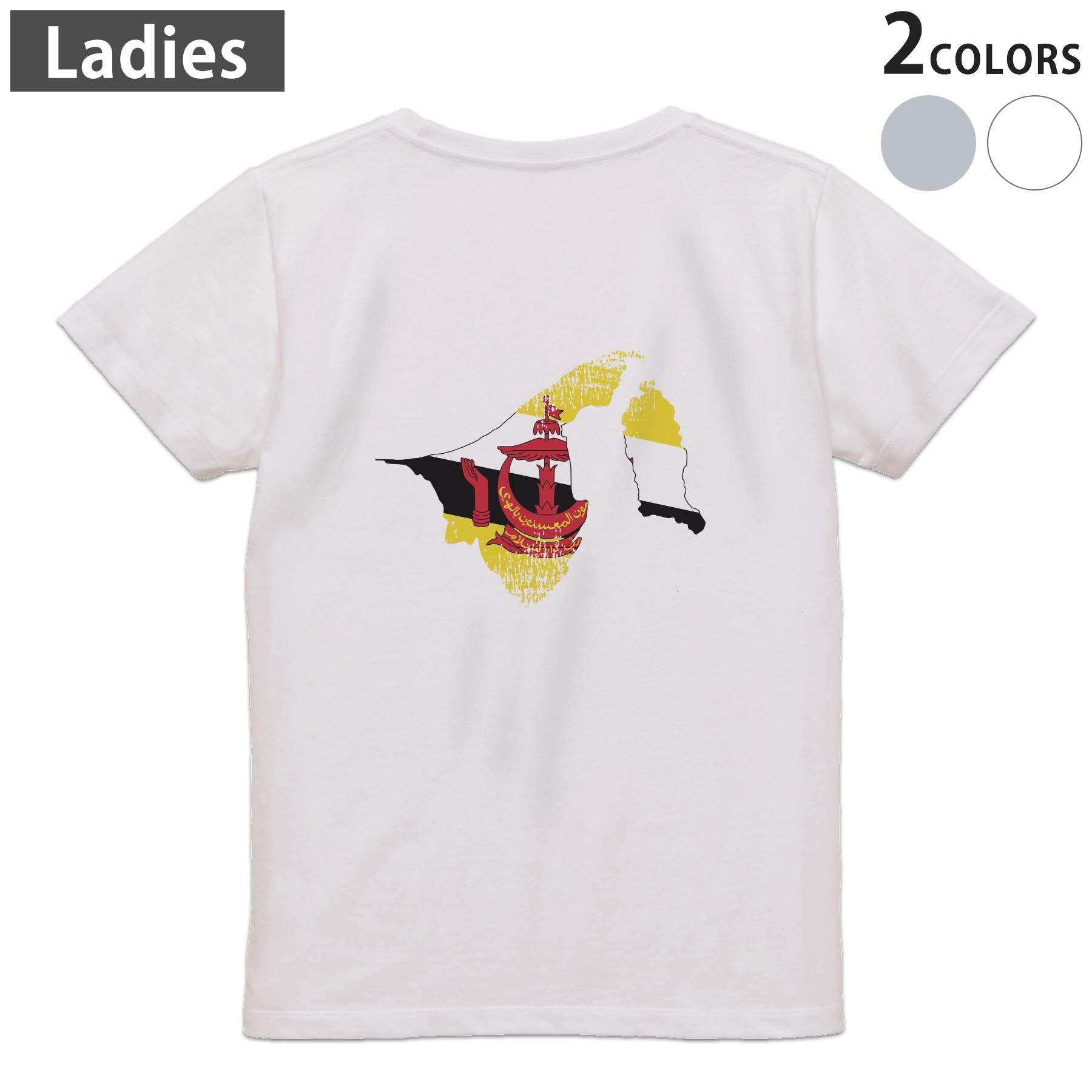 Print - Tシャツ レディース バックプリント 半袖 ホワイト グレー デザイン M Lティーシャツ T shirt 018784 brunei ブルネイ