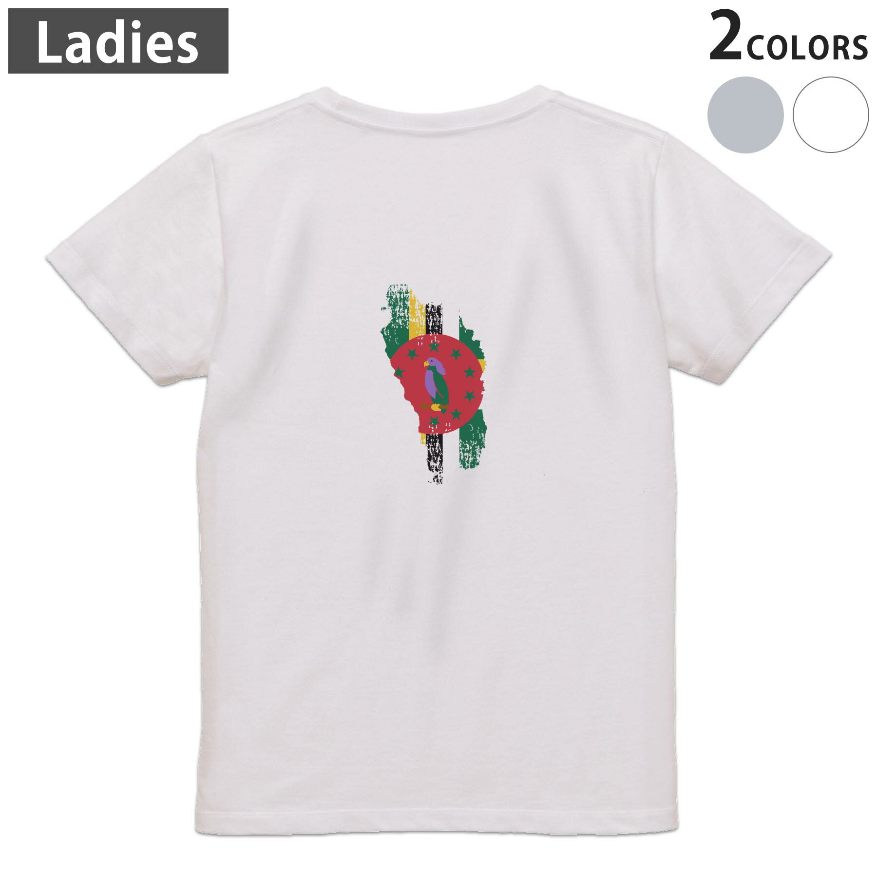 T-Shirts - Tシャツ レディース バックプリント 半袖 ホワイト グレー デザイン M Lティーシャツ T shirt 018815 dominica ドミニカ