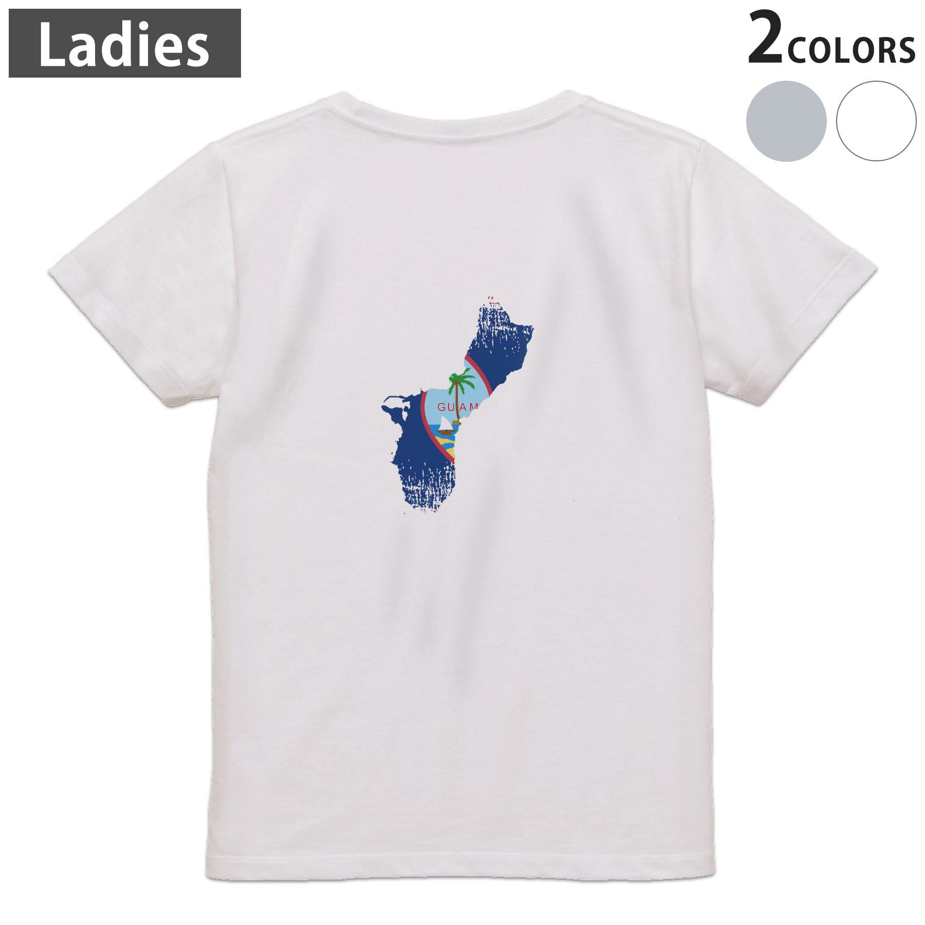 Tシャツ レディース バックプリント 半袖 ホワイト グレー デザイン M Lティーシャツ T shirt 018839 guam グアム