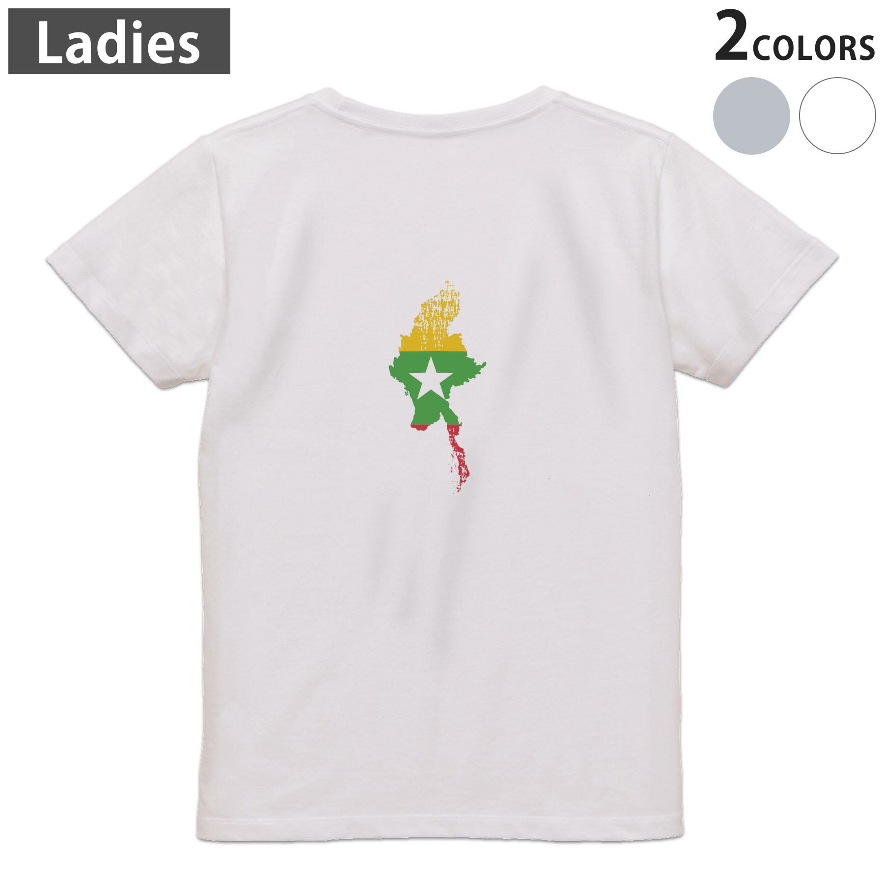 Tシャツ レディース バックプリント 半袖 ホワイト グレー デザイン M Lティーシャ...