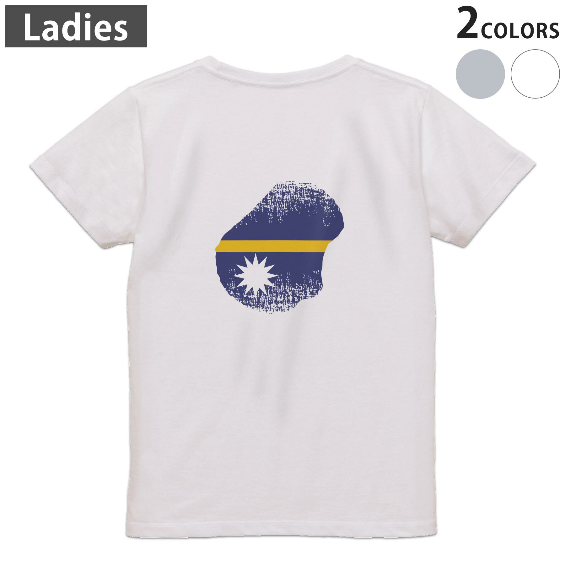 Print - Tシャツ レディース バックプリント 半袖 ホワイト グレー デザイン M Lティーシャツ T shirt 018897 nauru ナウル