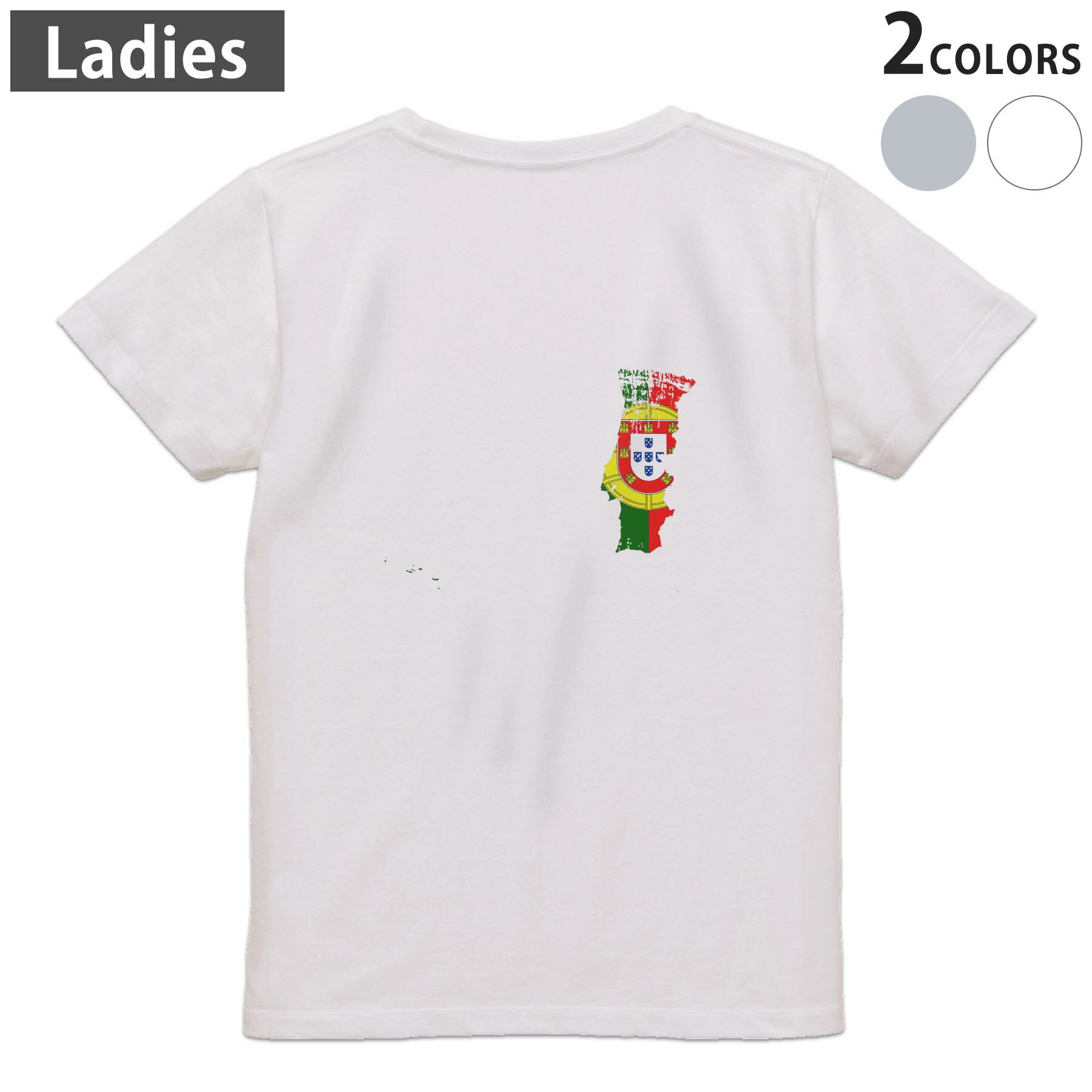 Tシャツ レディース バックプリント 半袖 ホワイト グレー デザイン M Lティーシャツ T shirt 018924 portugal ポルトガル