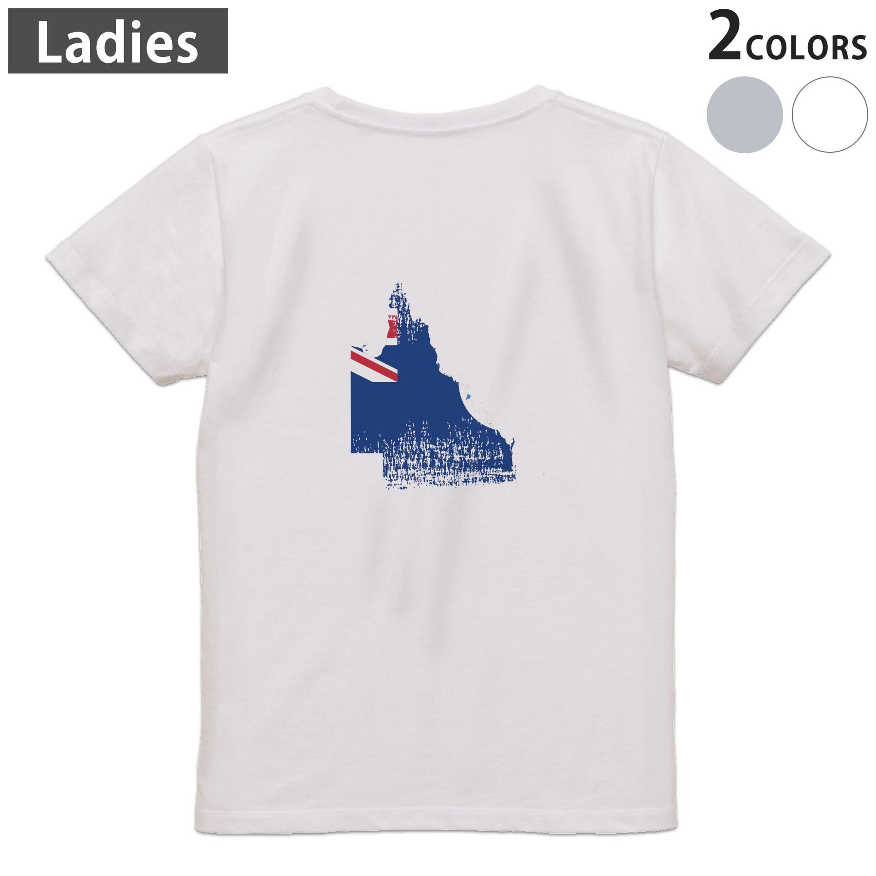 Tシャツ レディース バックプリント 半袖 ホワイト グレー デザイン M Lティーシャツ T shirt 018928 queensland クイーンズランド