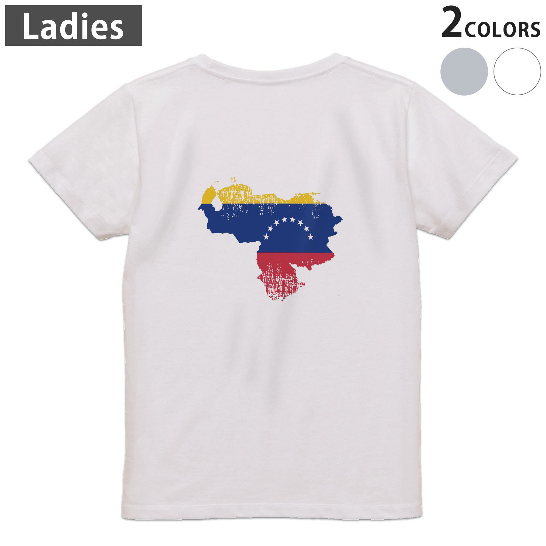 Tシャツ レディース バックプリント 半袖 ホワイト グレー デザイン M Lティーシャツ T shirt 018983 venezuela ベネズエラ