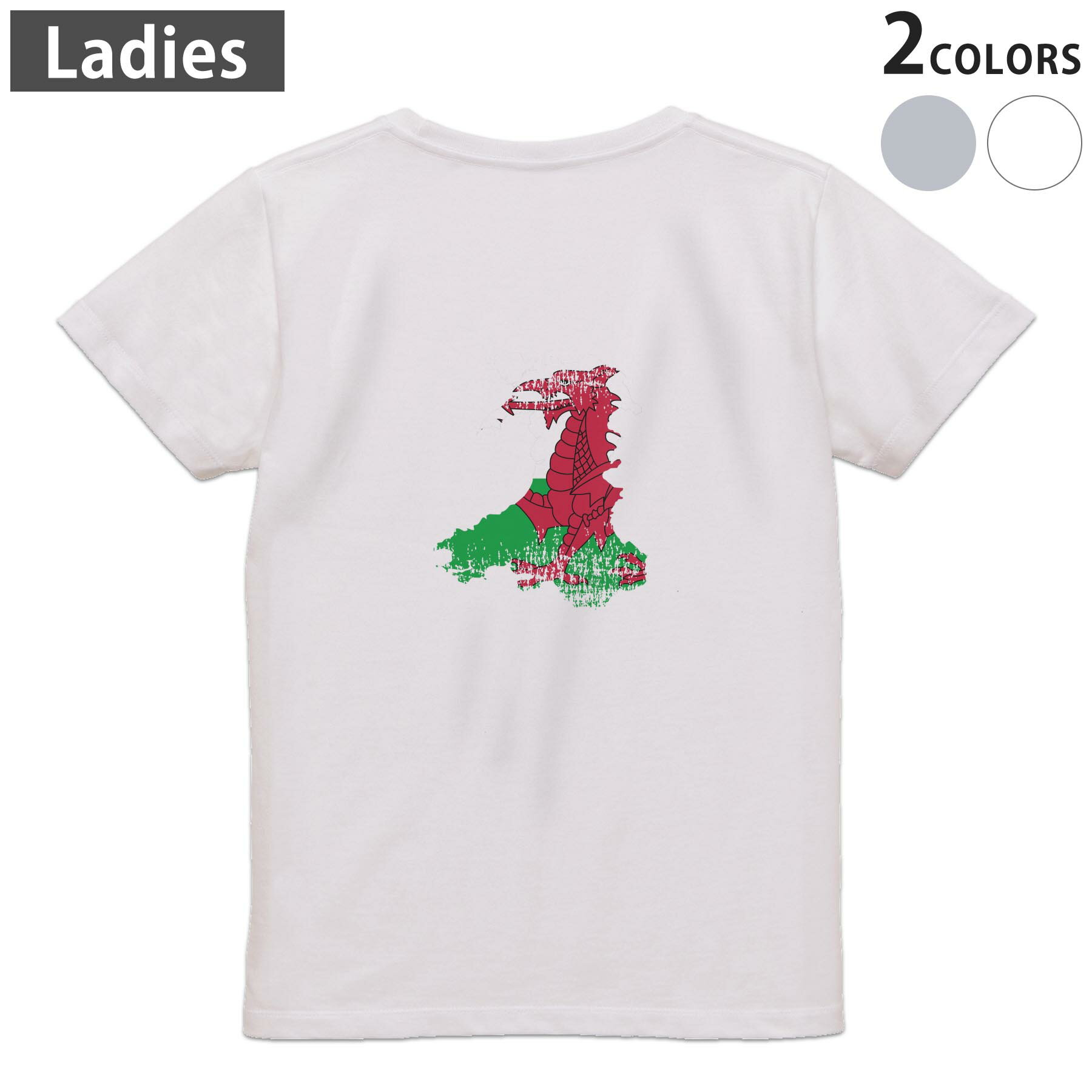 Tシャツ レディース バックプリント 半袖 ホワイト グレー デザイン M Lティーシャツ T shirt 018985 wales ウェールズ