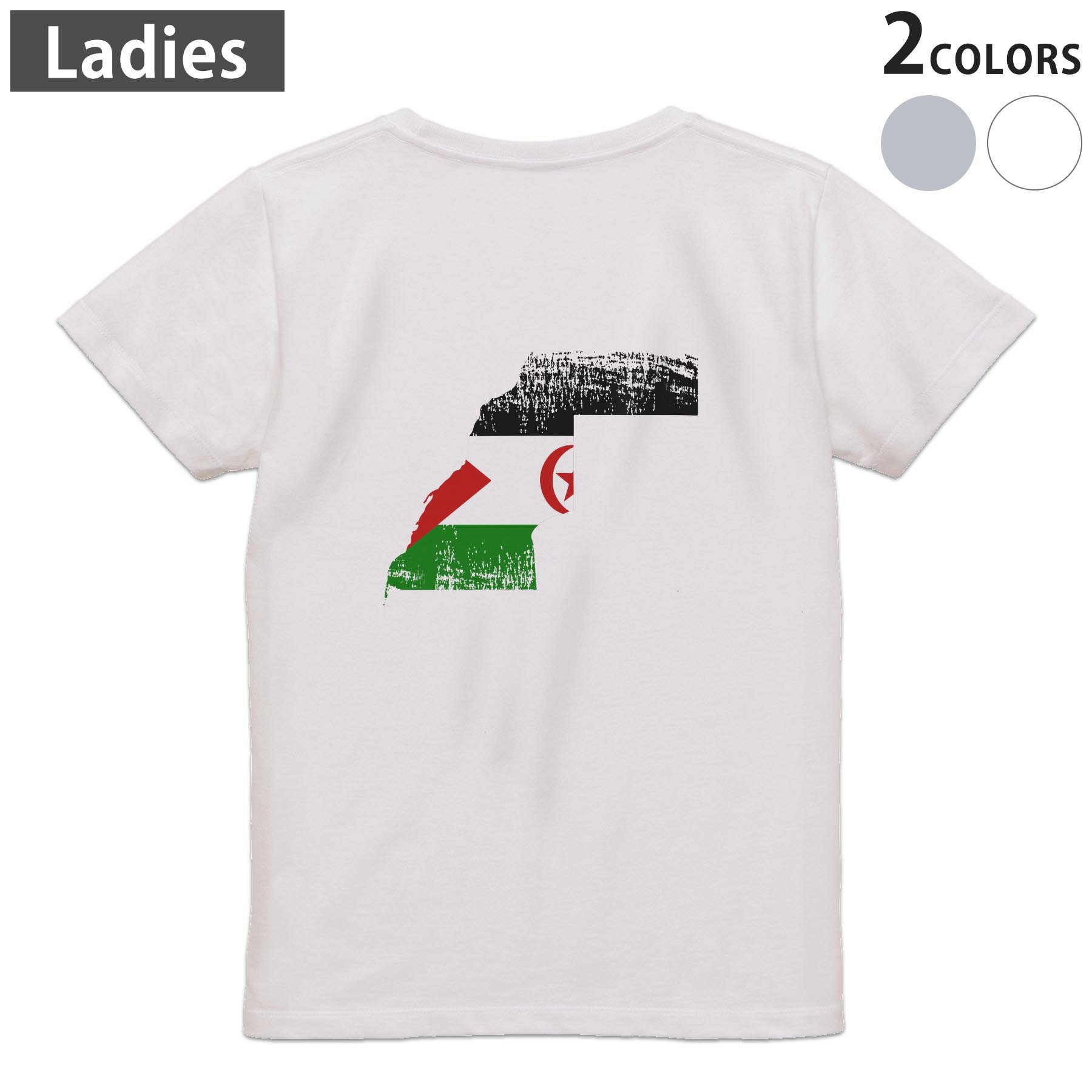 Other - Tシャツ レディース バックプリント 半袖 ホワイト グレー デザイン M Lティーシャツ T shirt 018986 western_sahara 西サハラ