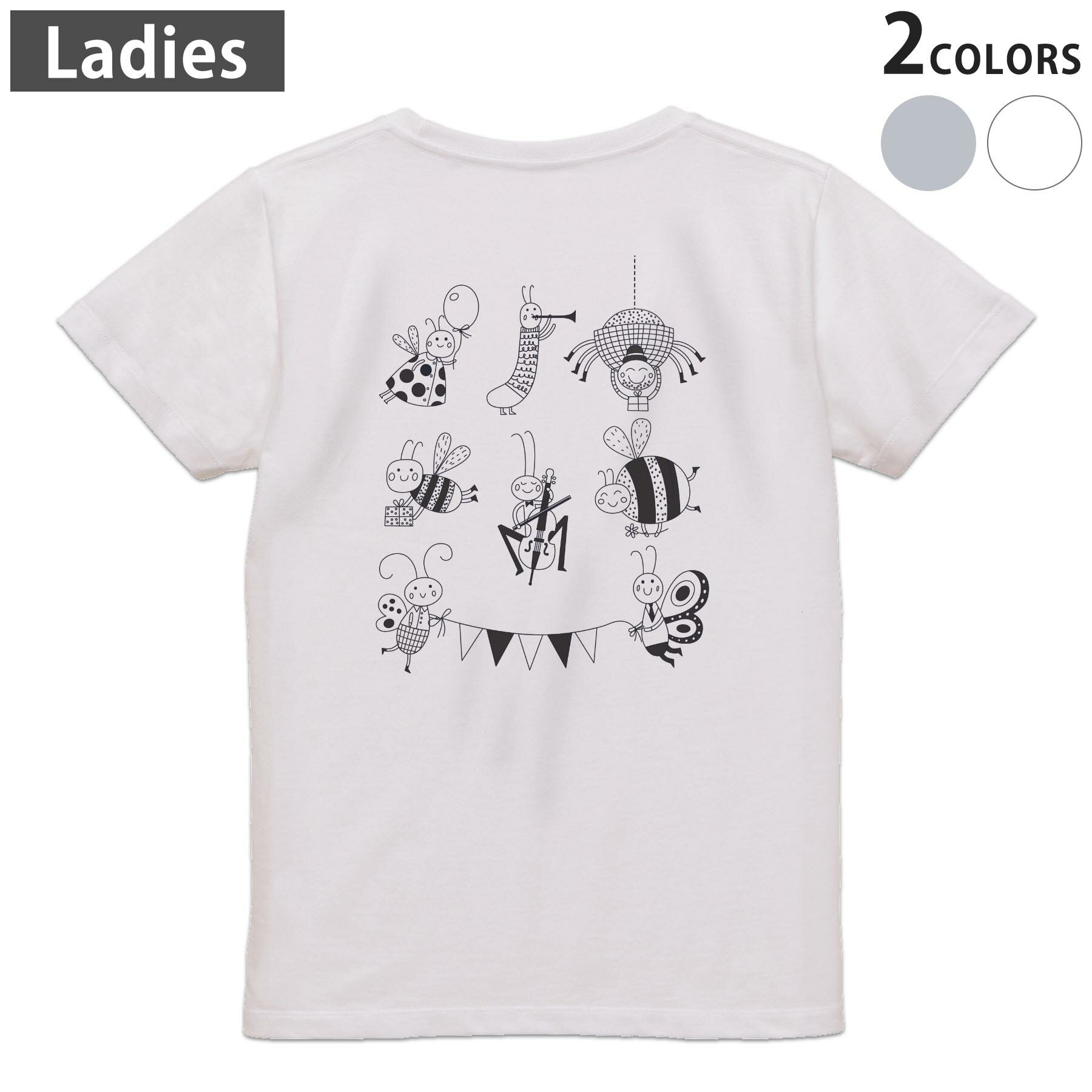 Print - Tシャツ レディース バックプリント 半袖 ホワイト グレー デザイン M Lティーシャツ T shirt 019069 アニマル キッズ