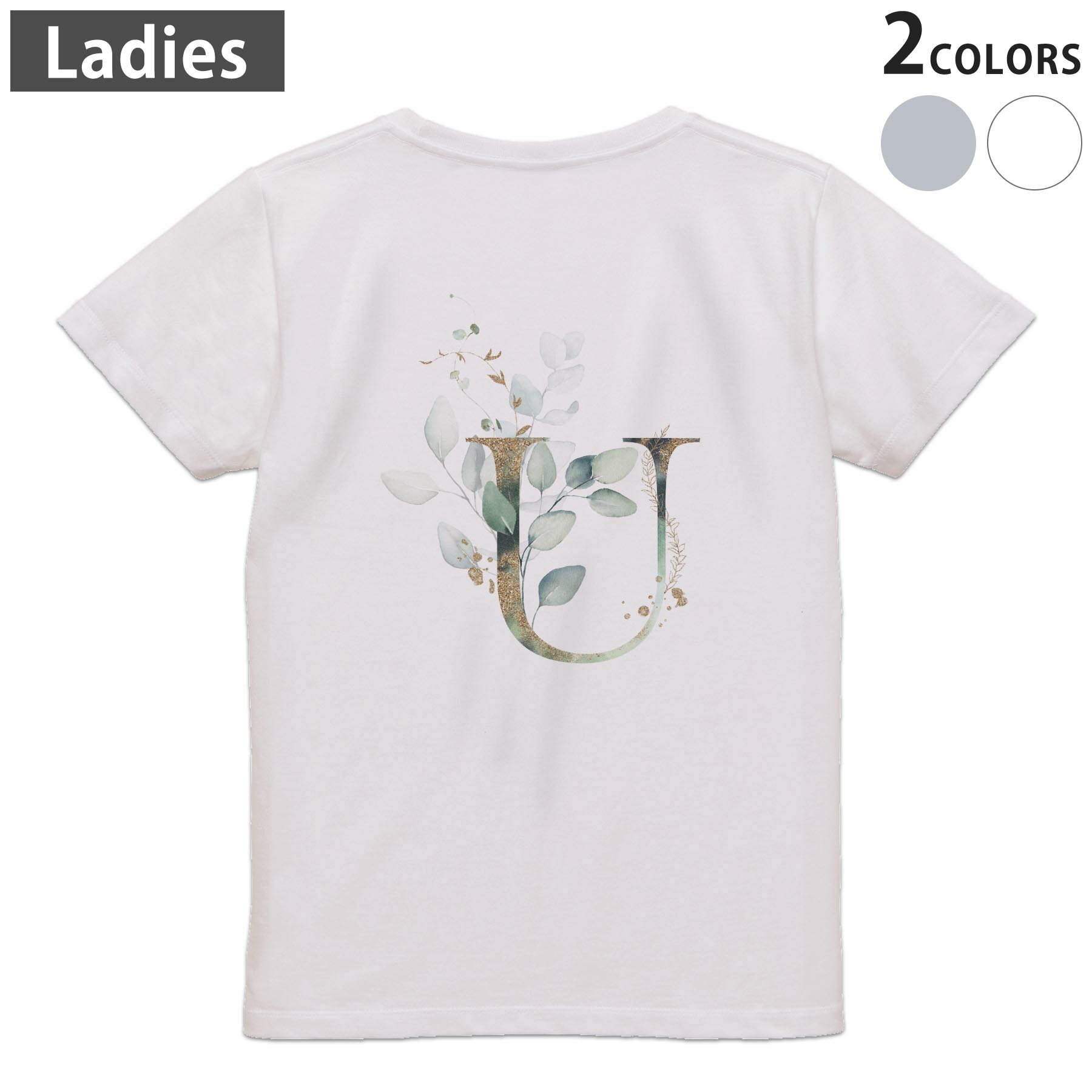 Sport - Tシャツ レディース バックプリント 半袖 ホワイト グレー デザイン M Lティーシャツ T shirt 019138 文字 u アルファベット
