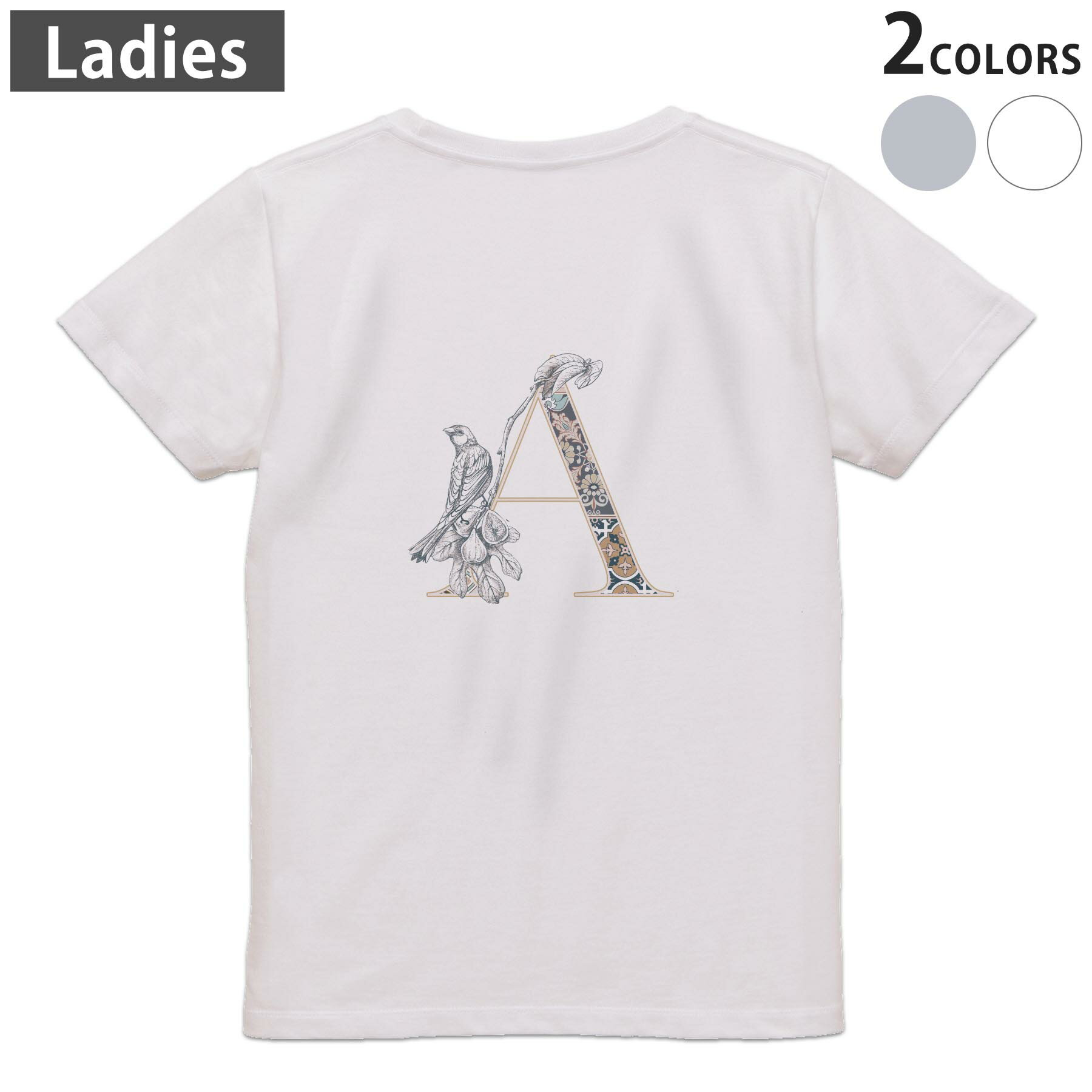 Tシャツ レディース バックプリント 半袖 ホワイト グレー デザイン M Lティーシャツ T shirt 019145 文字 a アルファベット