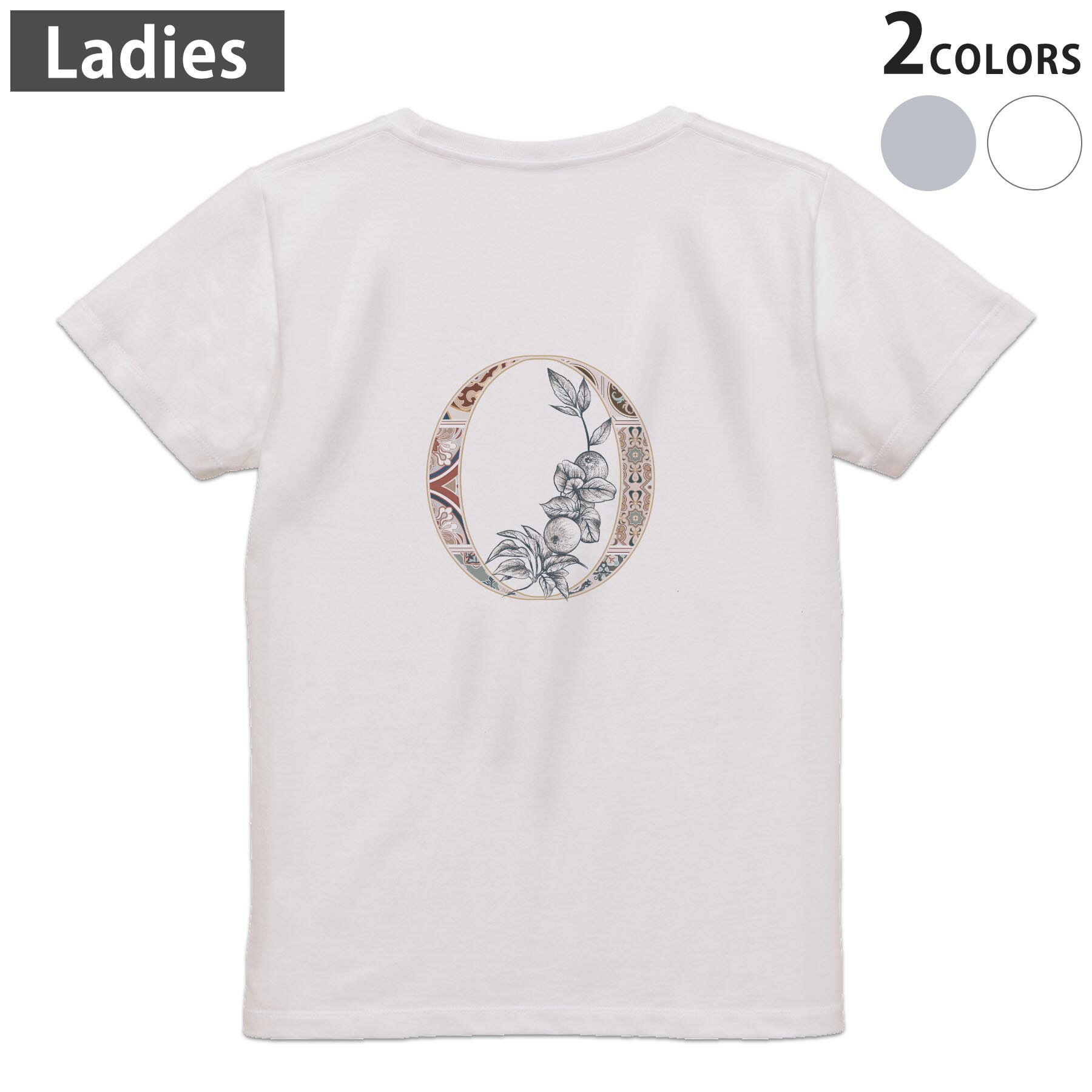 印花 - Tシャツ レディース バックプリント 半袖 ホワイト グレー デザイン M Lティーシャツ T shirt 019159 文字 o アルファベット