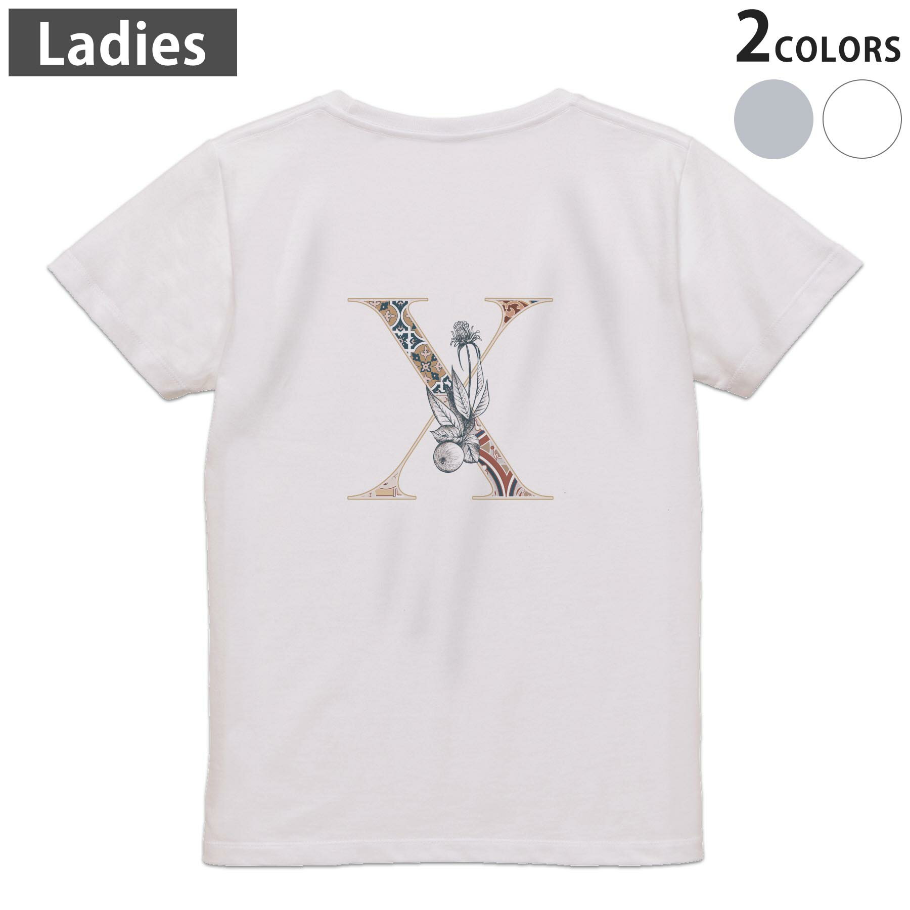 Print - Tシャツ レディース バックプリント 半袖 ホワイト グレー デザイン M Lティーシャツ T shirt 019168 文字 x アルファベット