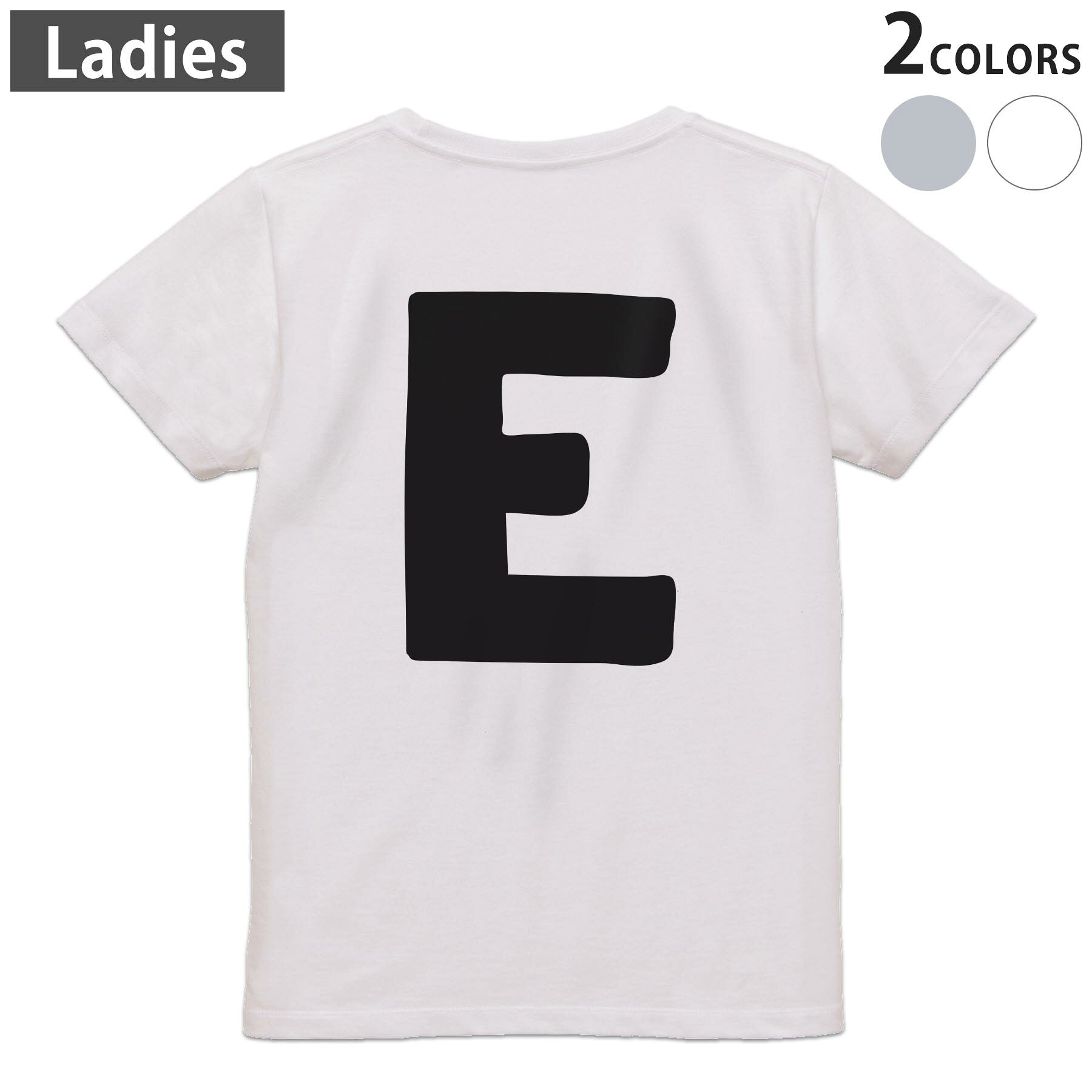 Tシャツ レディース バックプリント 半袖 ホワイト グレー デザイン M Lティーシャツ T shirt 019185 文字 e アルファベット