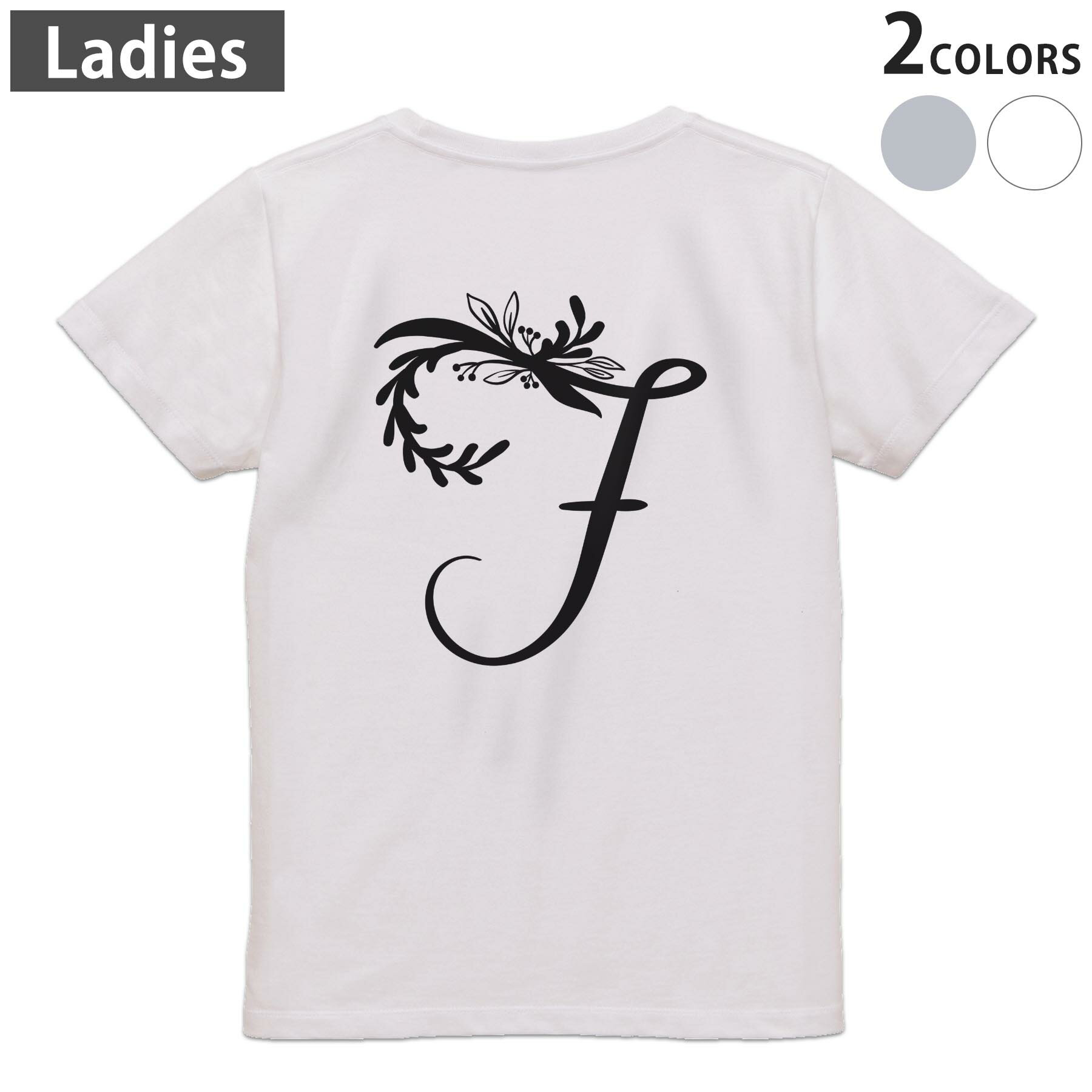 Military - Tシャツ レディース バックプリント 半袖 ホワイト グレー デザイン M Lティーシャツ T shirt 019222 文字 f アルファベット