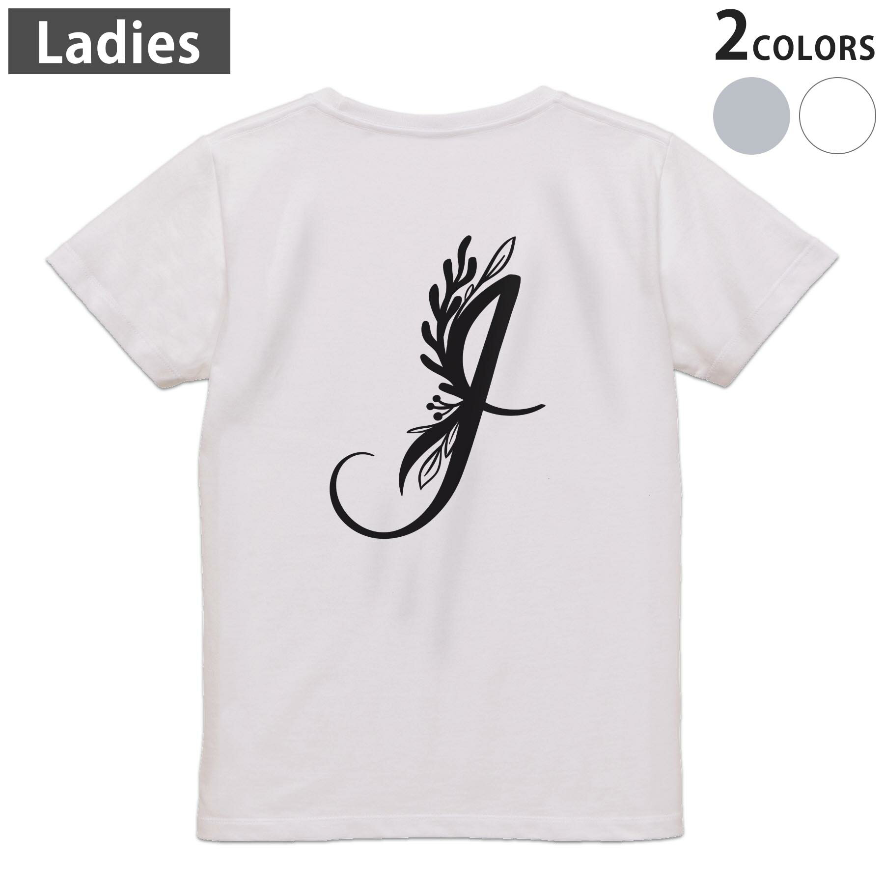 Print - Tシャツ レディース バックプリント 半袖 ホワイト グレー デザイン M Lティーシャツ T shirt 019225 文字 i アルファベット