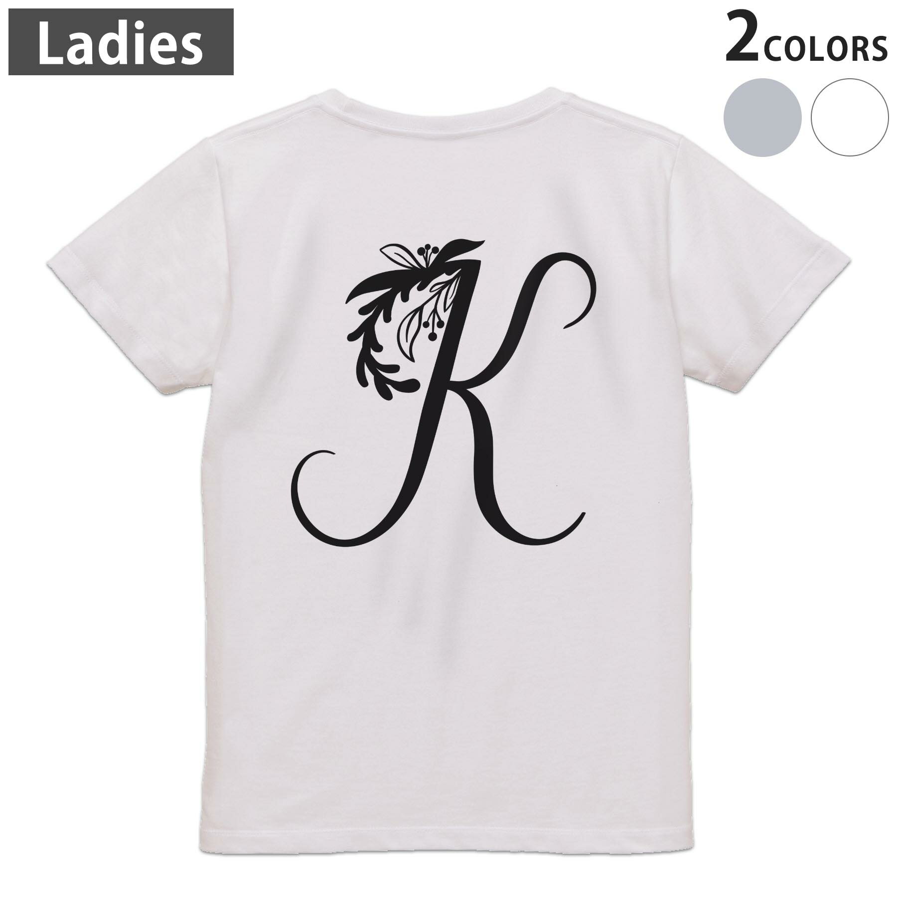 Tシャツ レディース バックプリント 半袖 ホワイト グレー デザイン M Lティーシャツ T shirt 019227 文字 k アルファベット