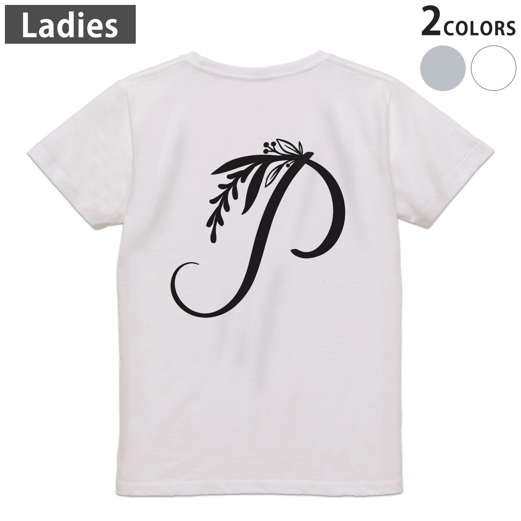 Tシャツ レディース バックプリント 半袖 ホワイト グレー デザイン M Lティーシャツ T shirt 019232 文字 p アルファベット