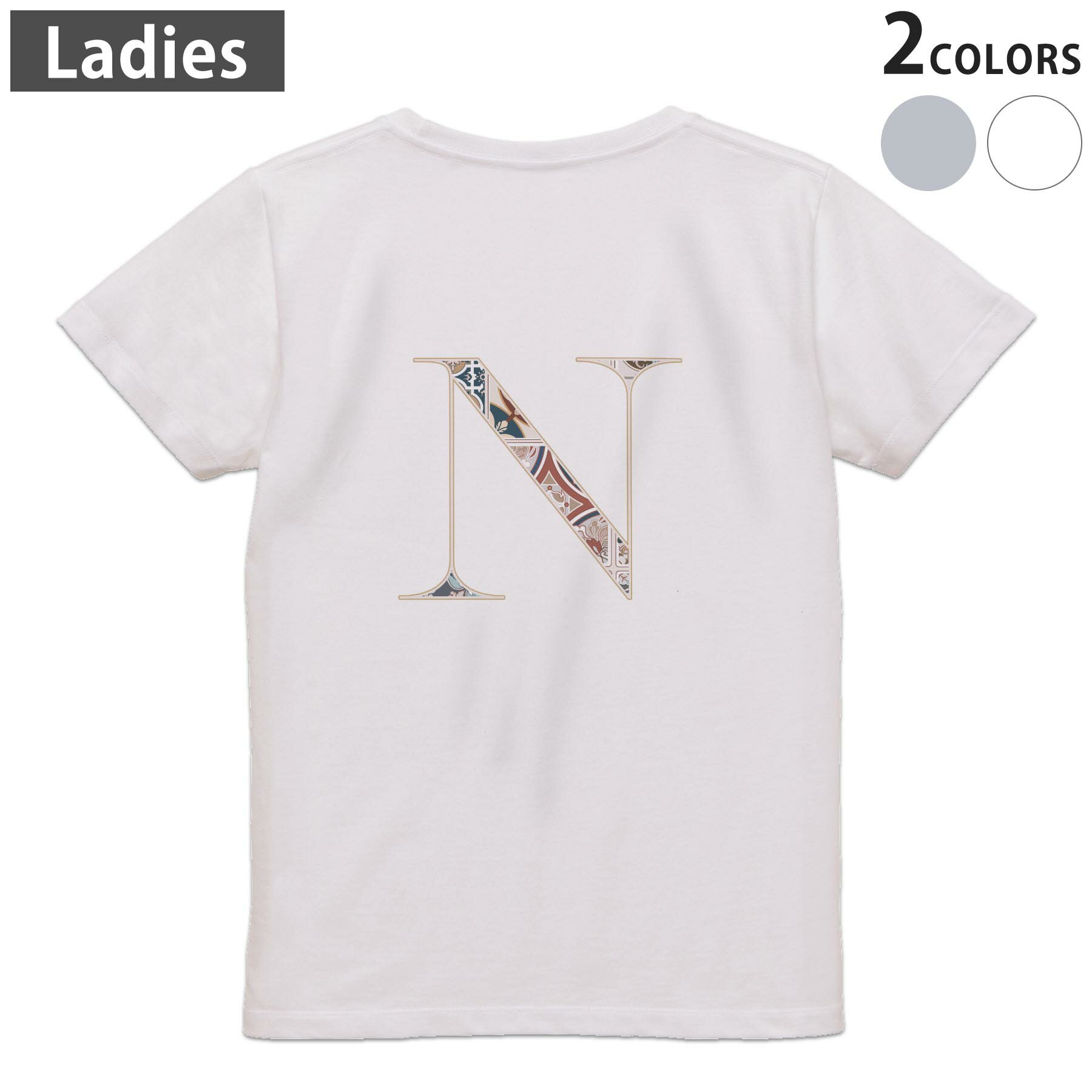 Tシャツ レディース バックプリント 半袖 ホワイト グレー デザイン M Lティーシャツ T shirt 019257 文字 n アルファベット