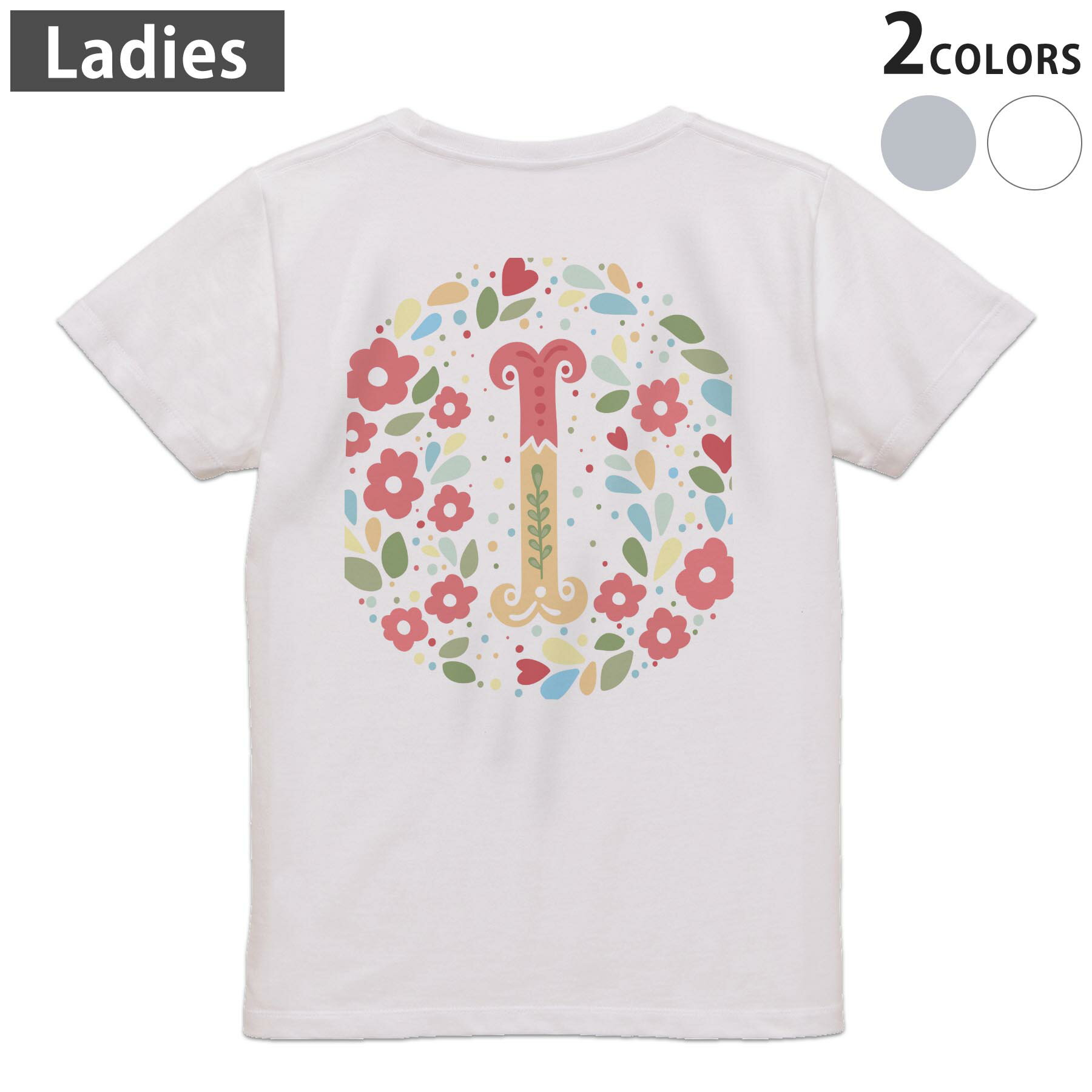 Print - Tシャツ レディース バックプリント 半袖 ホワイト グレー デザイン M Lティーシャツ T shirt 019278 文字 i アルファベット