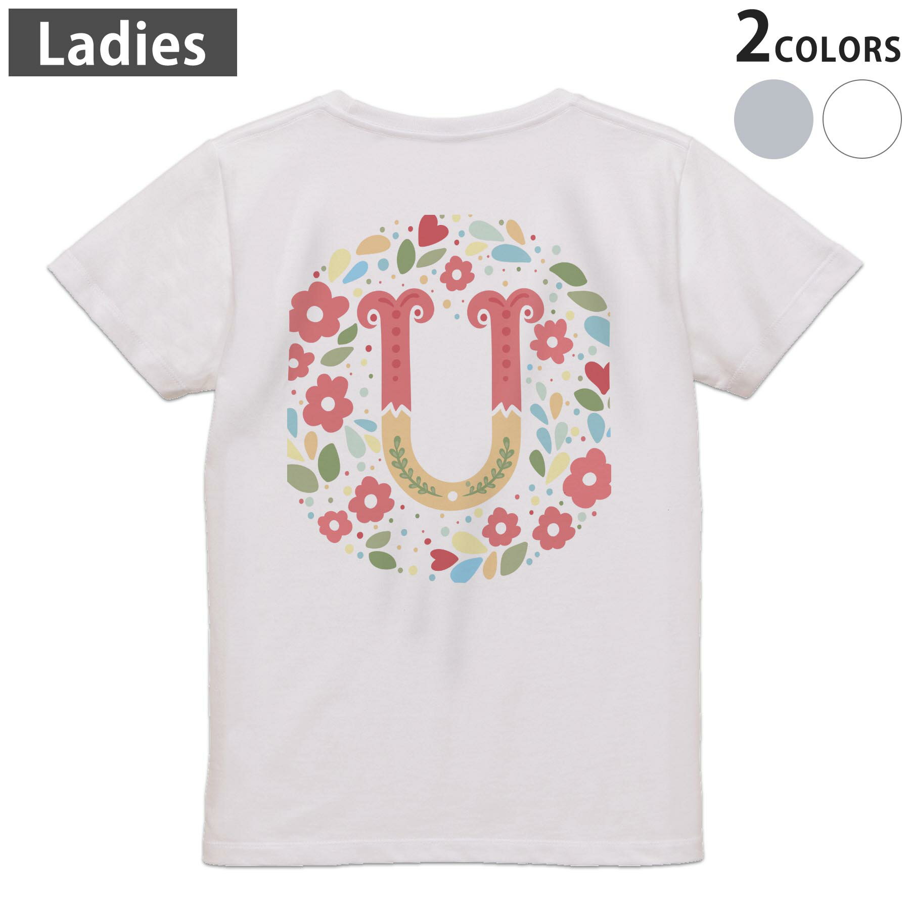 Sport - Tシャツ レディース バックプリント 半袖 ホワイト グレー デザイン M Lティーシャツ T shirt 019290 文字 u アルファベット