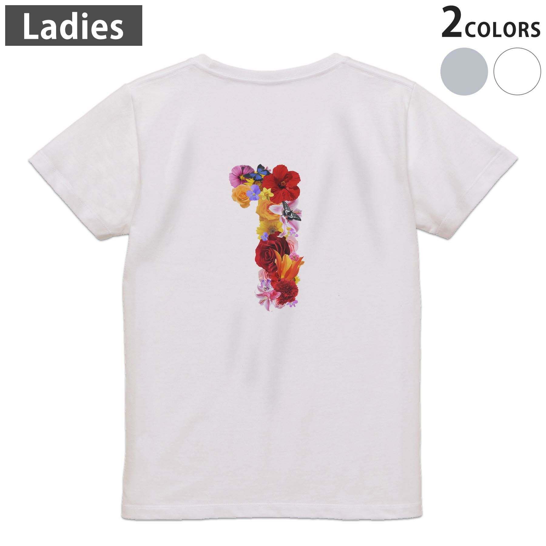 Print - Tシャツ レディース バックプリント 半袖 ホワイト グレー デザイン M Lティーシャツ T shirt 019297 文字 1