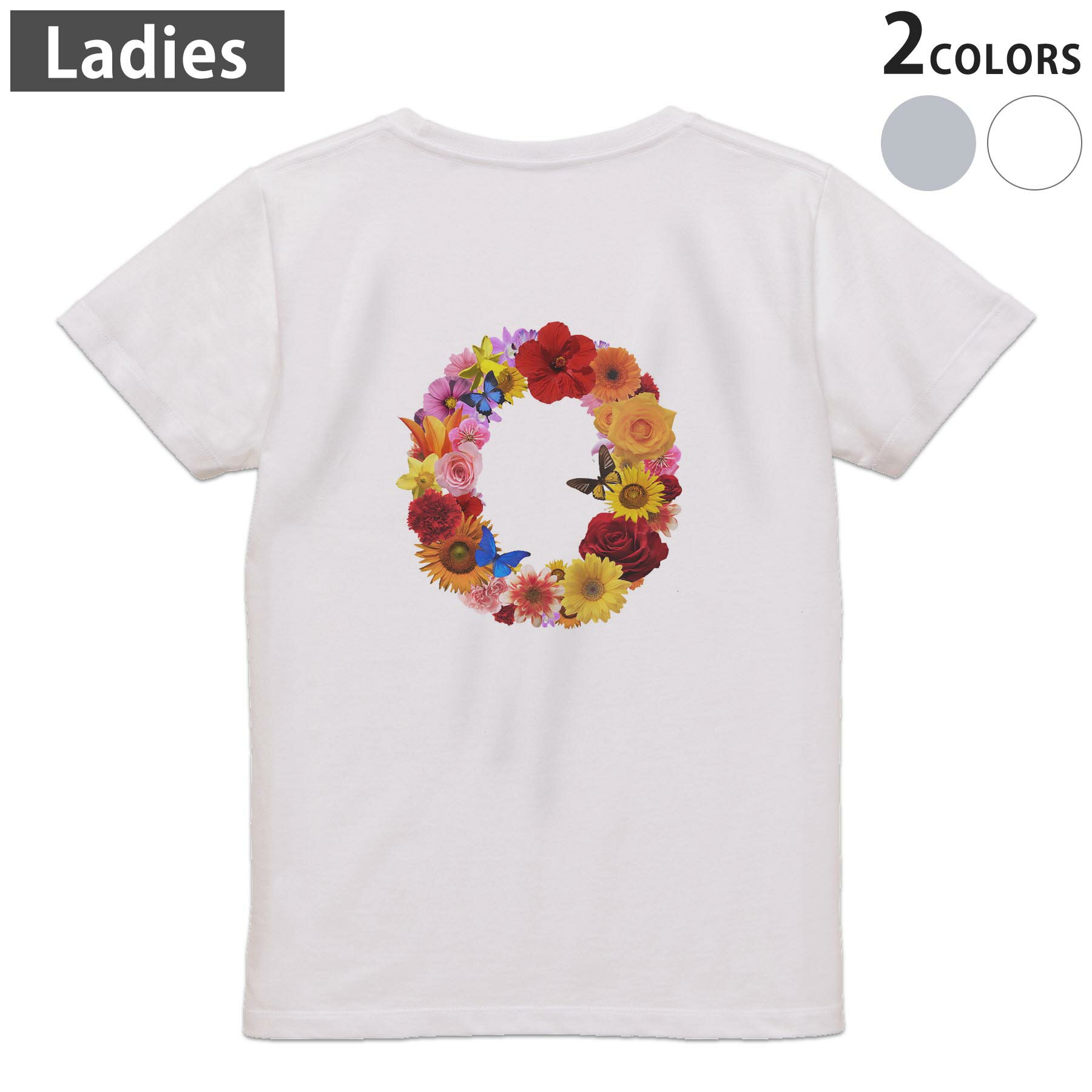 Tシャツ レディース バックプリント 半袖 ホワイト グレー デザイン M Lティーシャツ T shirt 019320 文字 o アルファベット