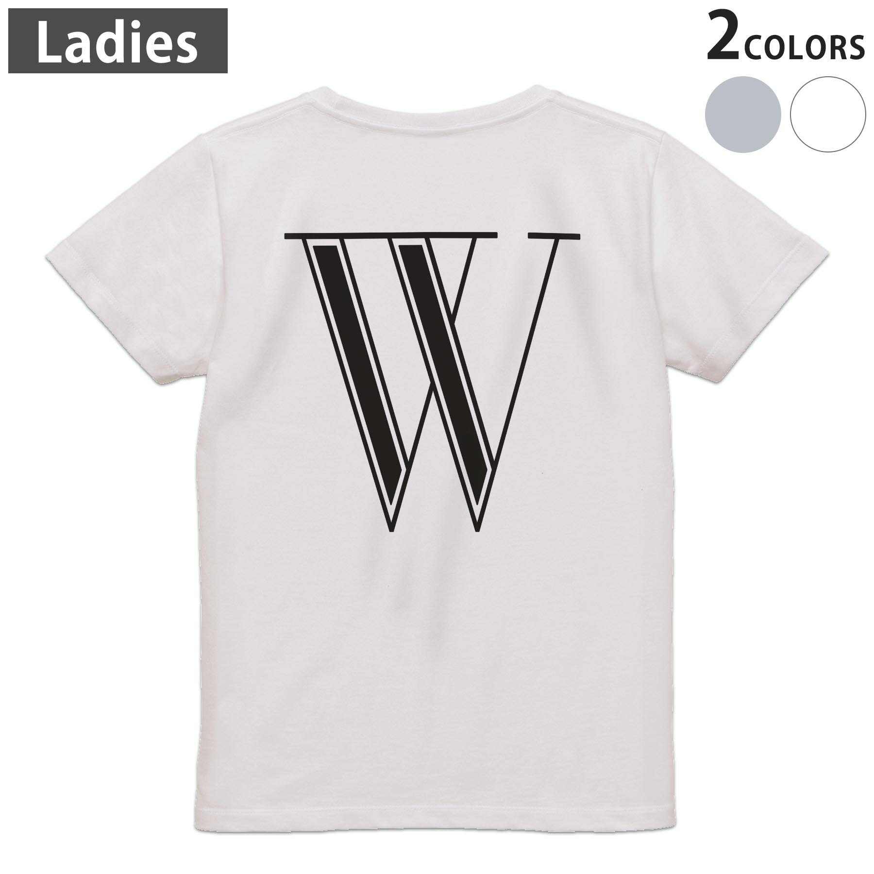 American Casual - Tシャツ レディース バックプリント 半袖 ホワイト グレー デザイン M Lティーシャツ T shirt 019364 文字 w アルファベット