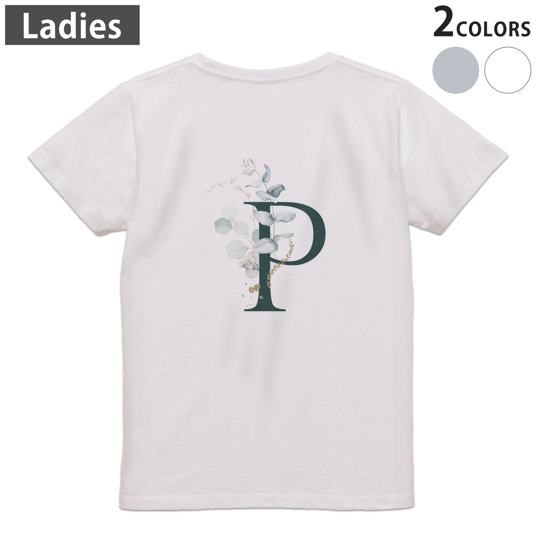 Print - Tシャツ レディース バックプリント 半袖 ホワイト グレー デザイン M Lティーシャツ T shirt 019394 文字 p アルファベット
