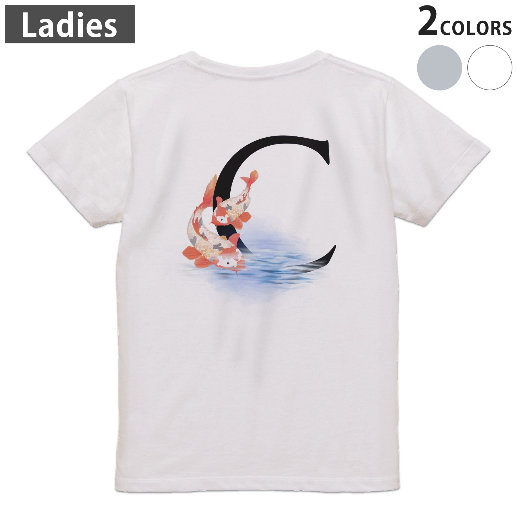 Tシャツ レディース バックプリント 半袖 ホワイト グレー デザイン M Lティーシャツ T shirt 019445 文字 c アルファベット