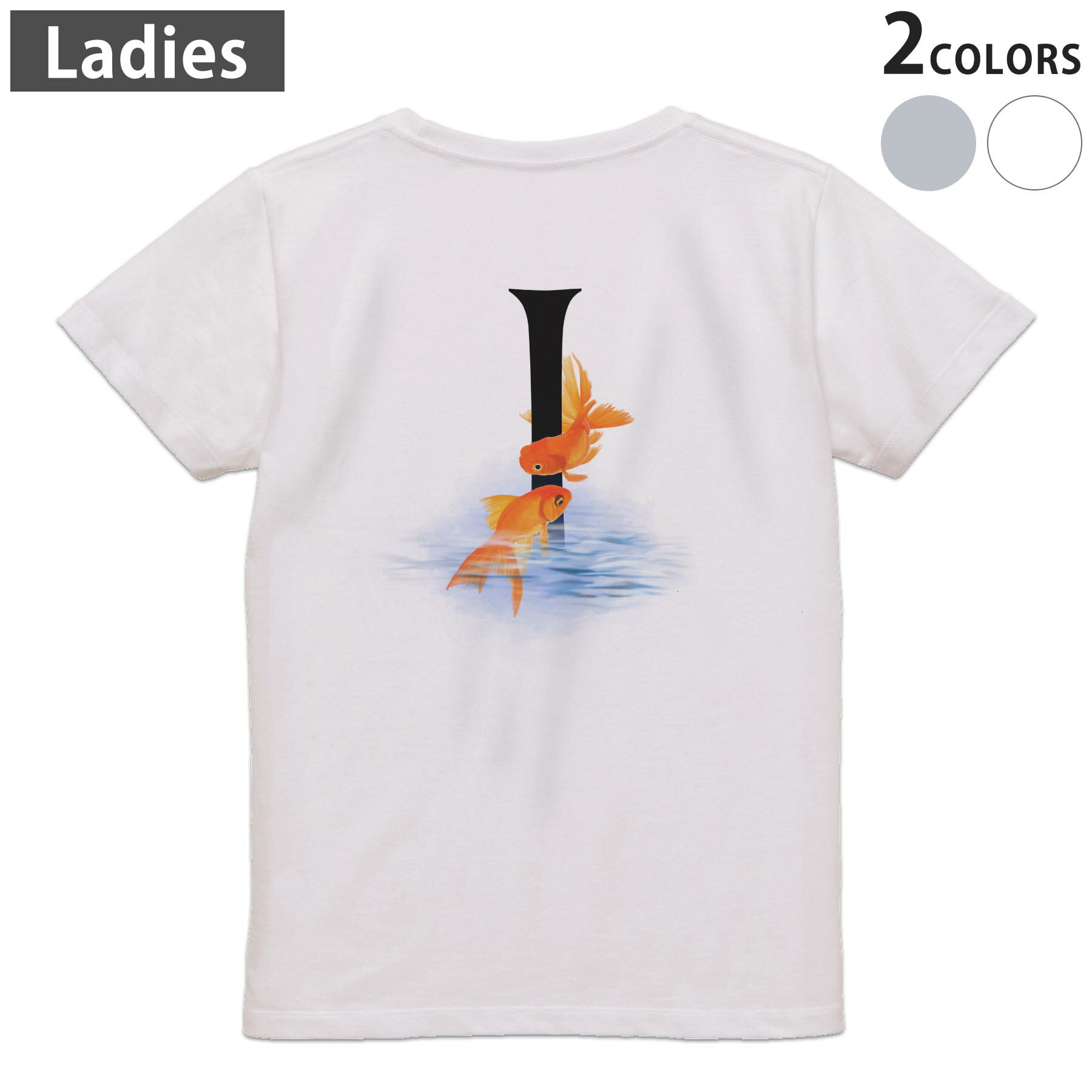 Garments - Tシャツ レディース バックプリント 半袖 ホワイト グレー デザイン M Lティーシャツ T shirt 019451 文字 i アルファベット