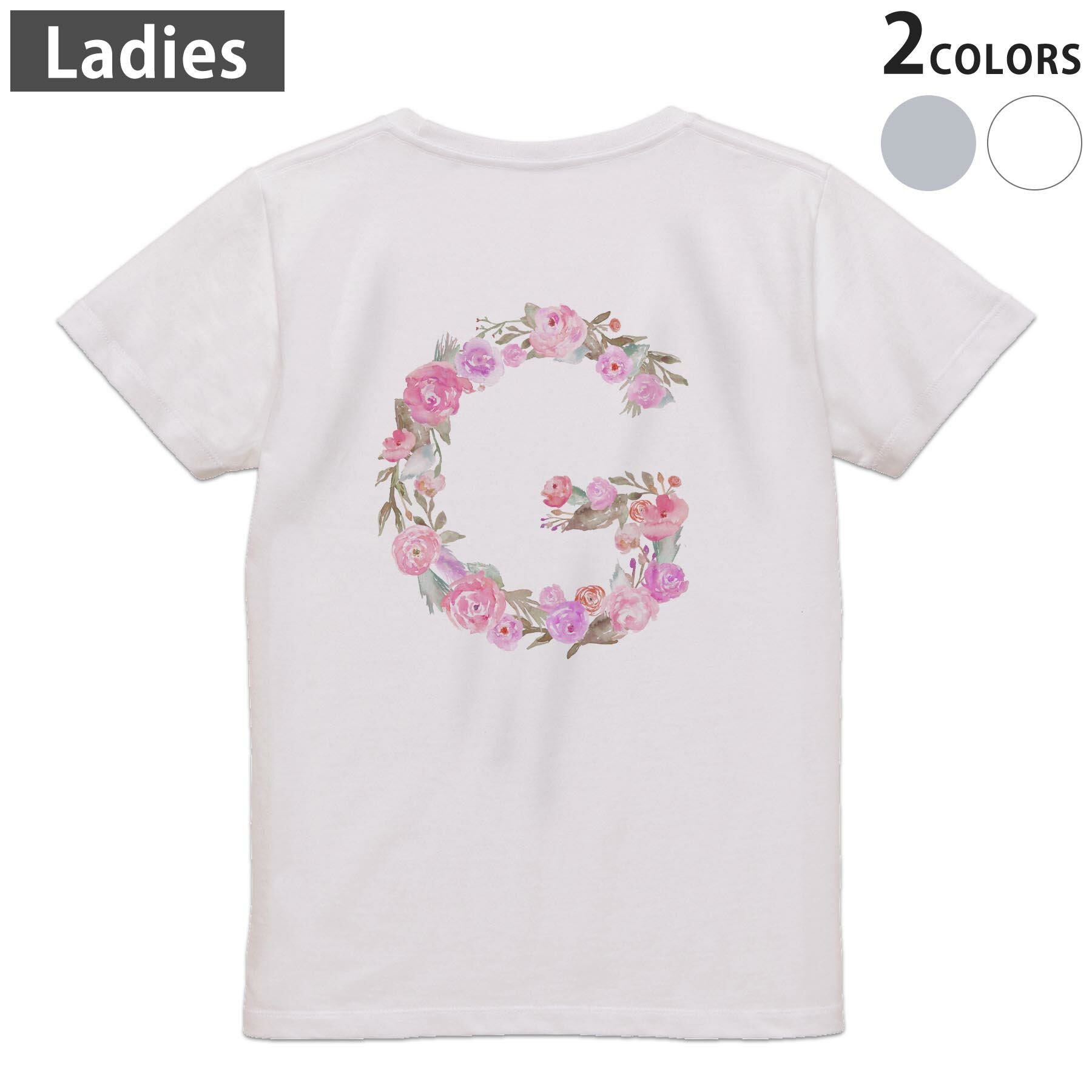 Print - Tシャツ レディース バックプリント 半袖 ホワイト グレー デザイン M Lティーシャツ T shirt 019484 文字 g アルファベット