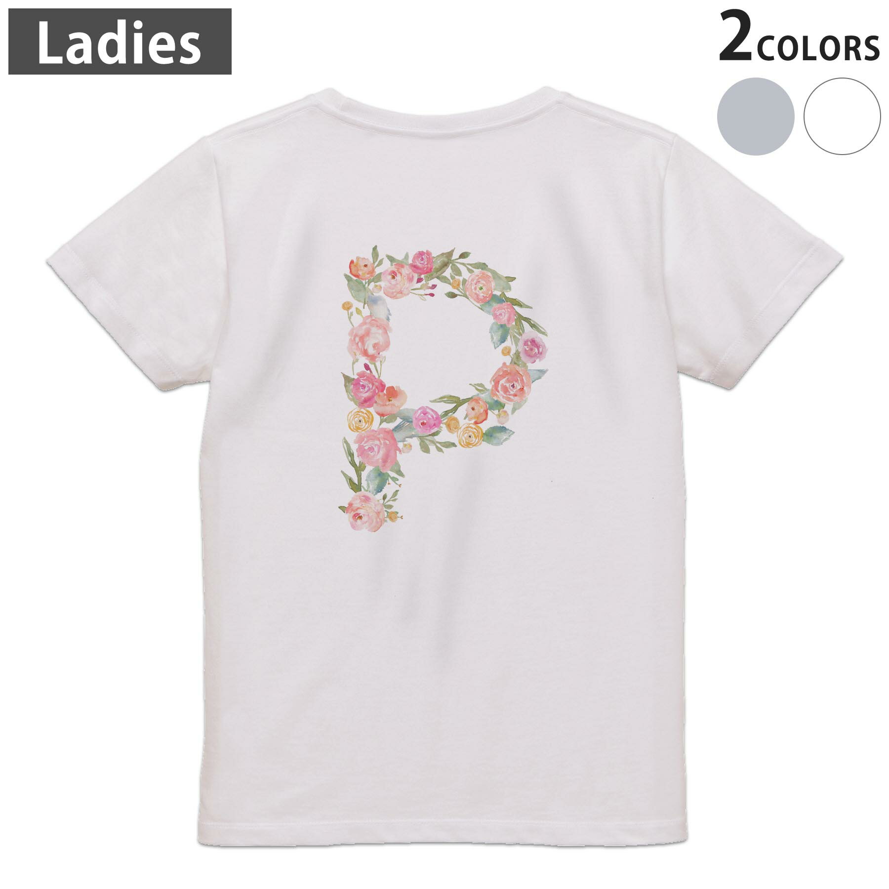 Rakuten - Tシャツ レディース バックプリント 半袖 ホワイト グレー デザイン M Lティーシャツ T shirt 019501 文字 p アルファベット